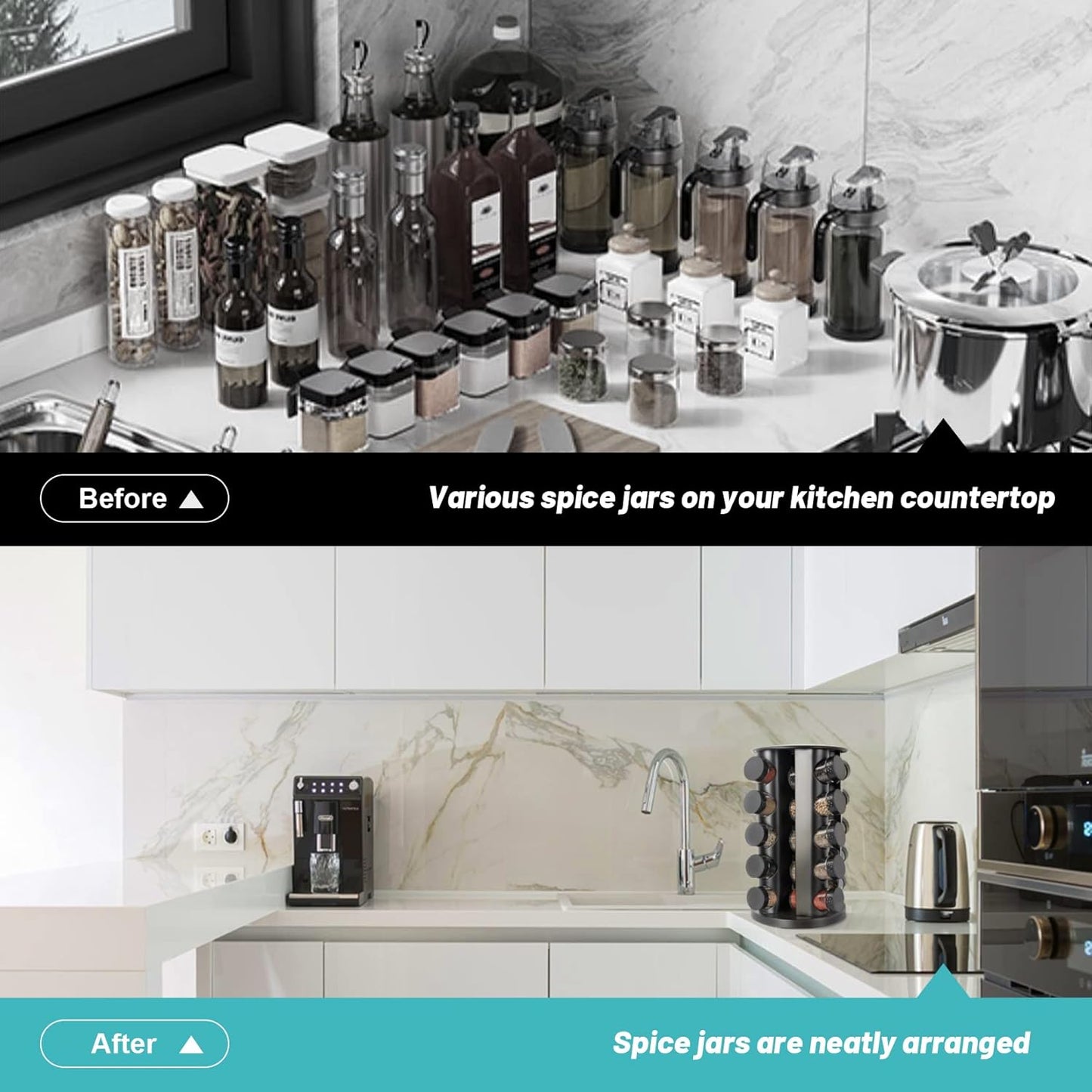 Black Countertop Rotating Spice Rack, Round Empty 20-Jars Revolving Spice Rack Organizer
