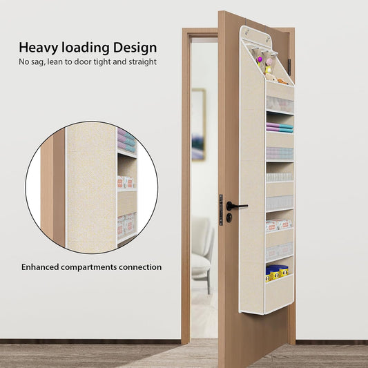 Univivi 6-Shelf Over-Door Fabric Organizer, Beige, 63 in Tall with Mesh Windows