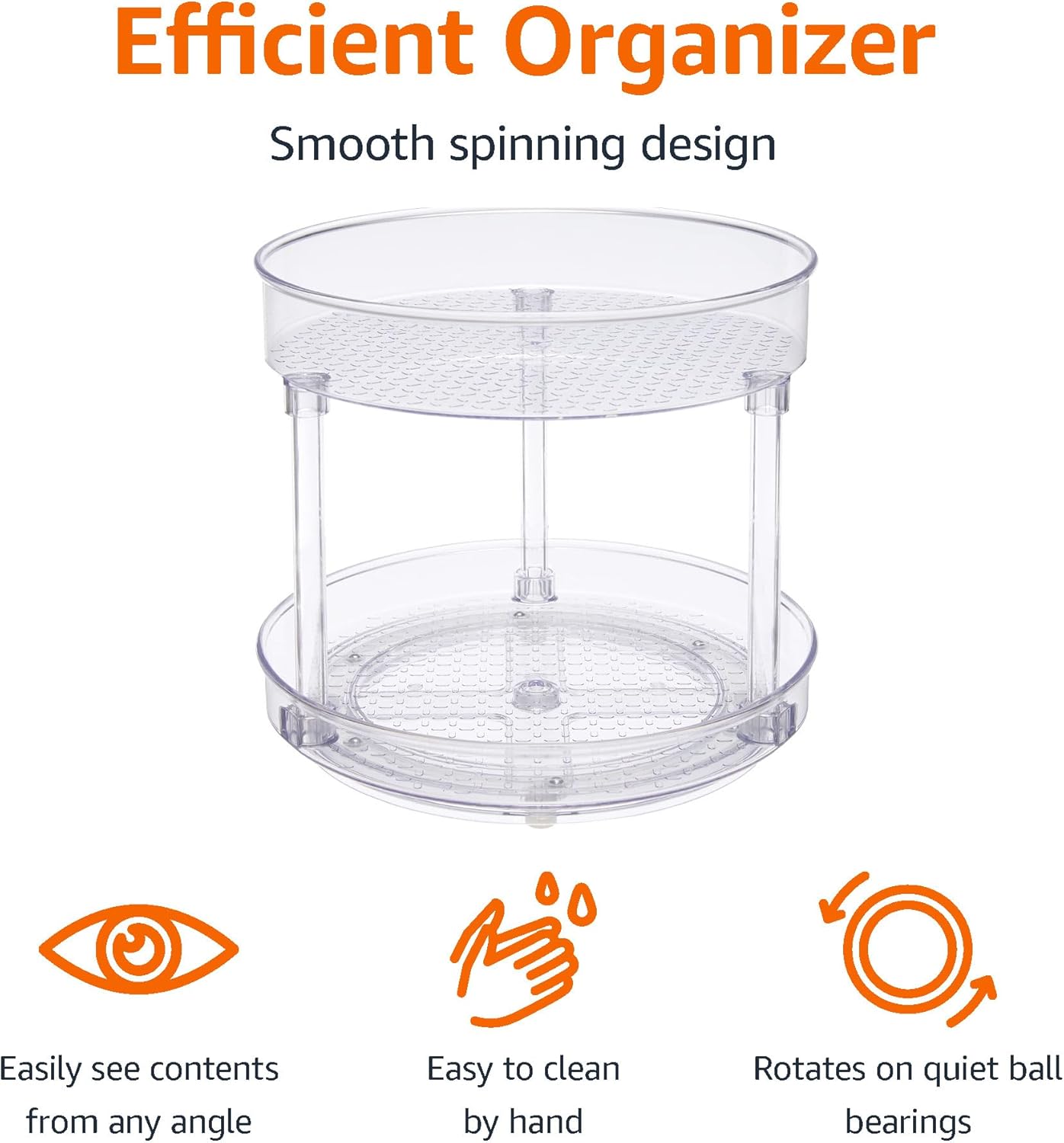 Lazy Susan Turntable Organizer for Spices and Condiments, 9" Diameter, 2 Tier, Clear