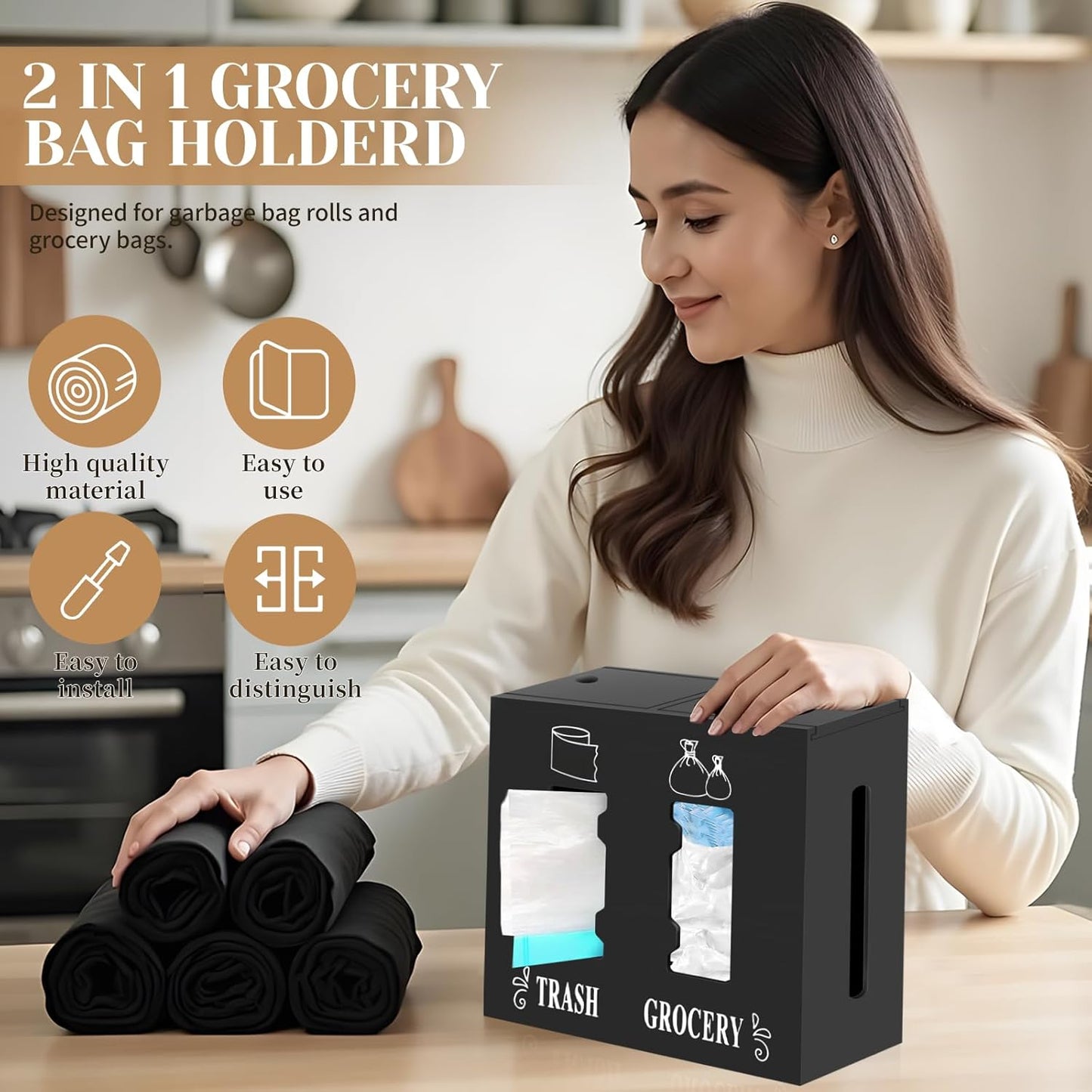 2 in 1 Trash Bag Dispenser and Grocery Bag Holder