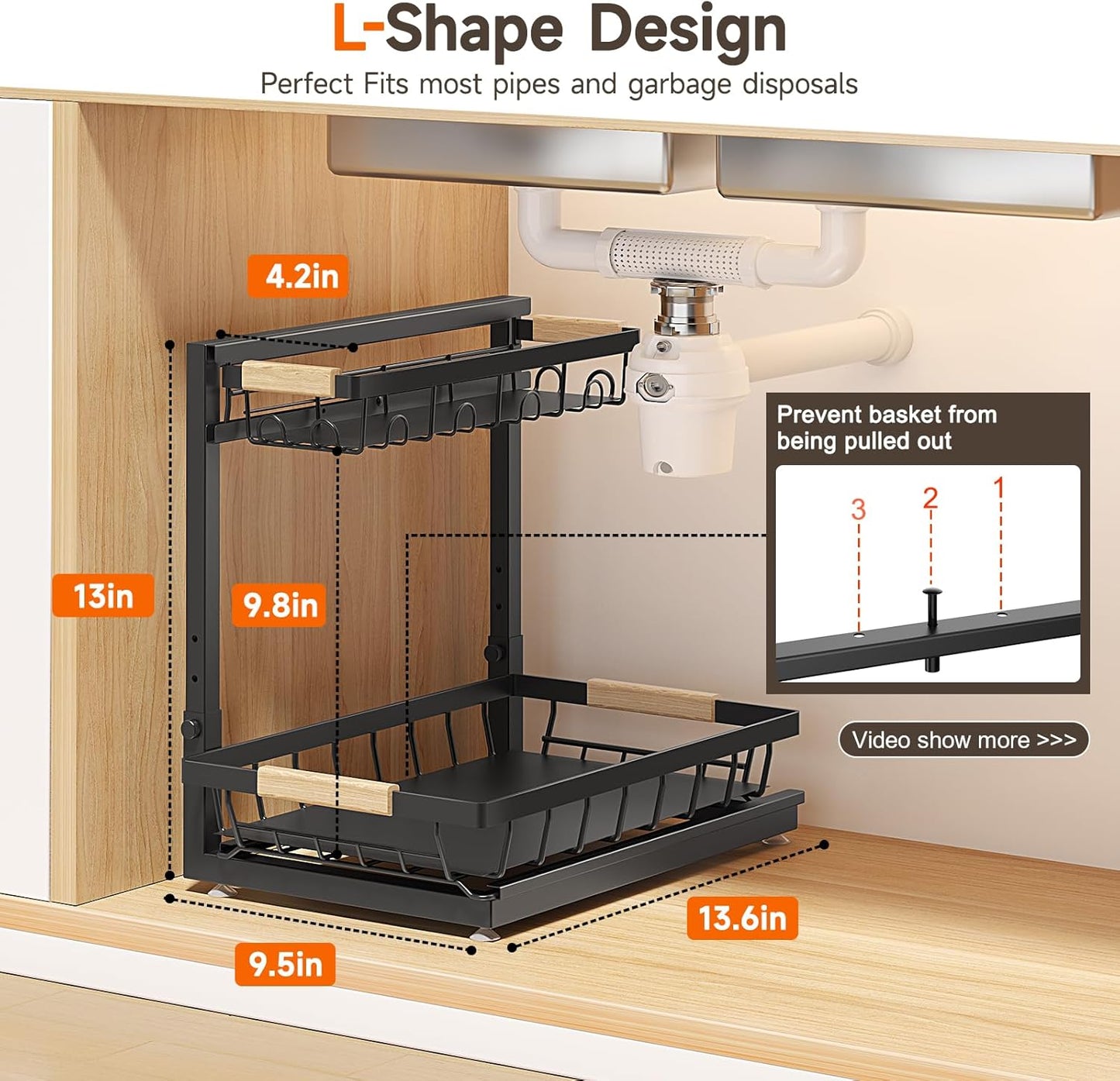 2 Packs Under Sink Organizer, Height Adjustable 2 Tier Under Kitchen Sink Organizer