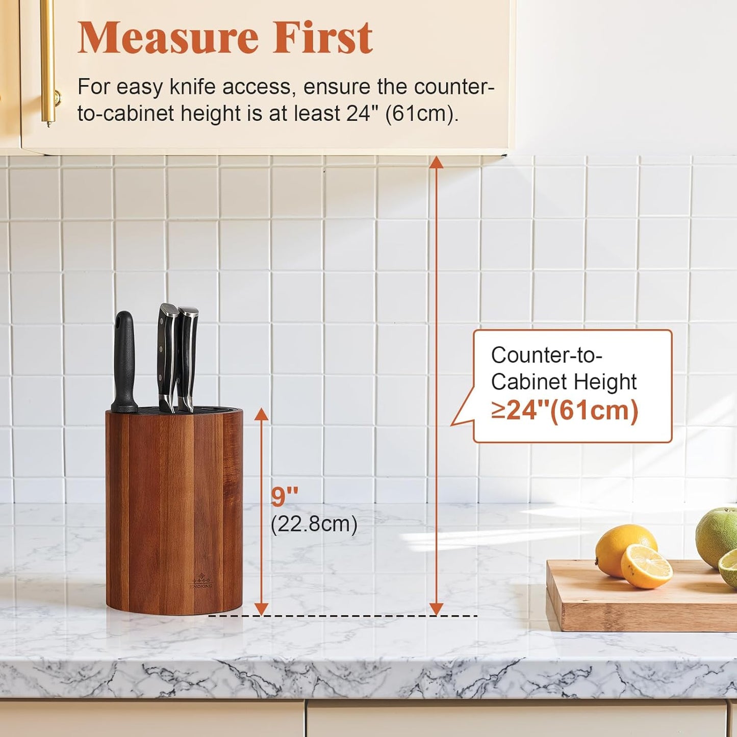 Universal Knife Block Holder with Plastic Lid, Acacia Wood Knife Block without Knives for Scissors