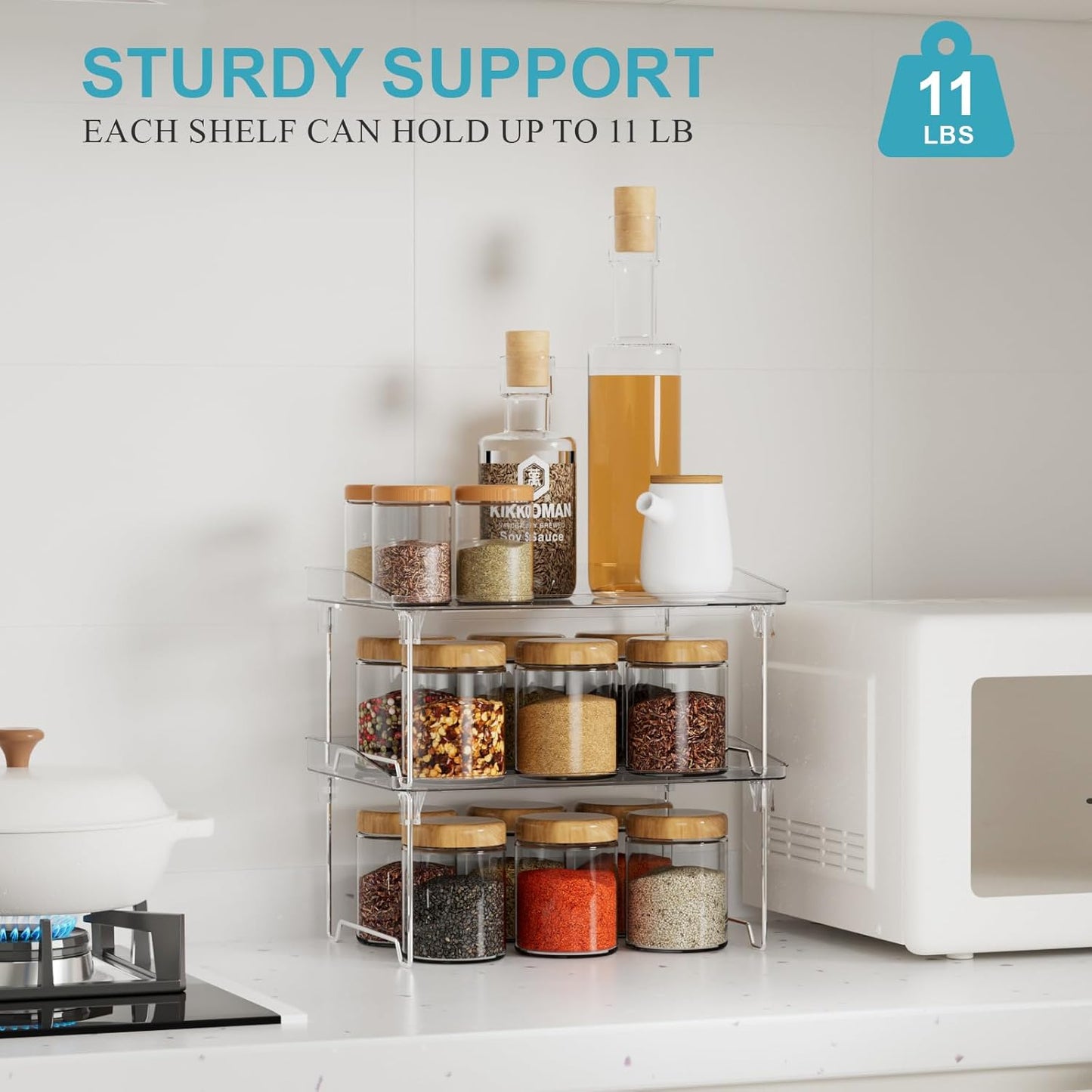 2 Pcs Cabinet Organizer Shelf, Stackable Kitchen Counter Shelves, Spice Rack,Countertop Organizers