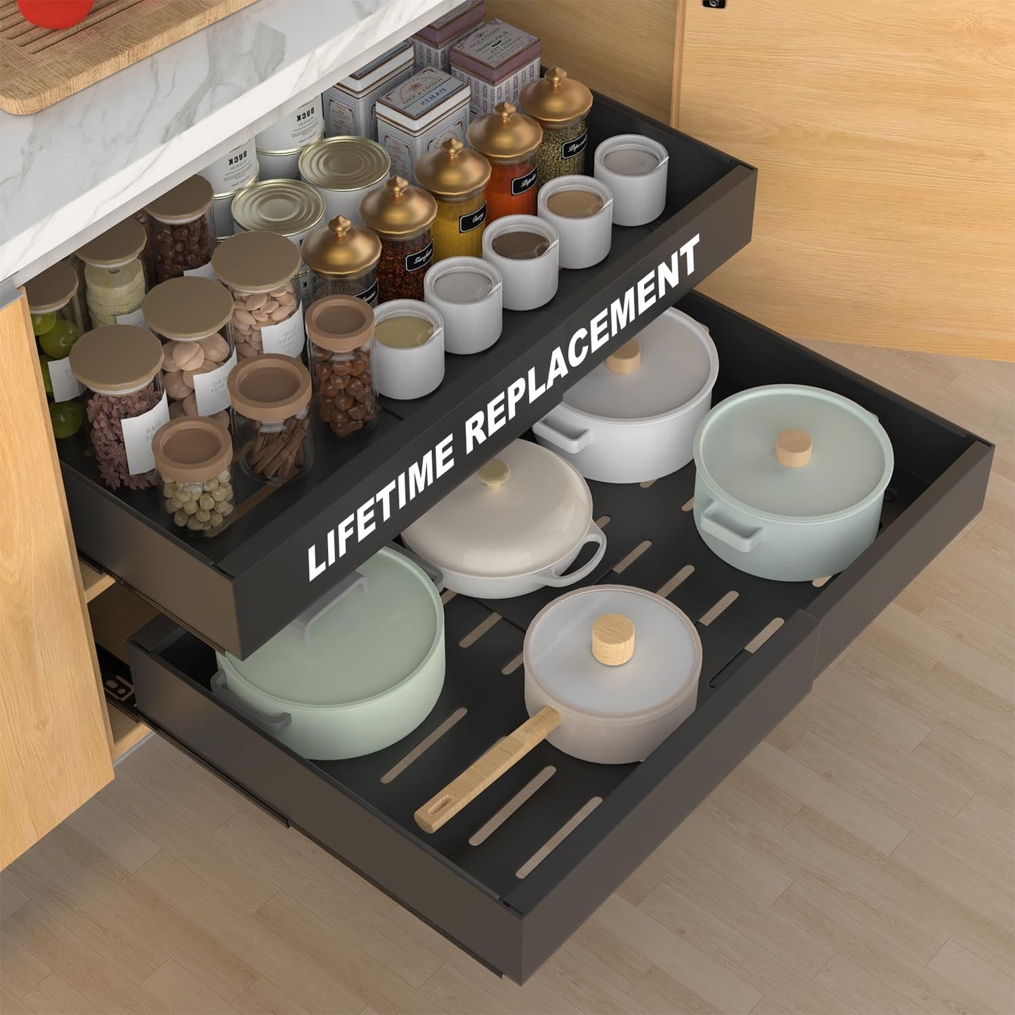 2-Pack Expandable Pull Out Cabinet Organizer 21"Deep(12.2"-20.5"W)