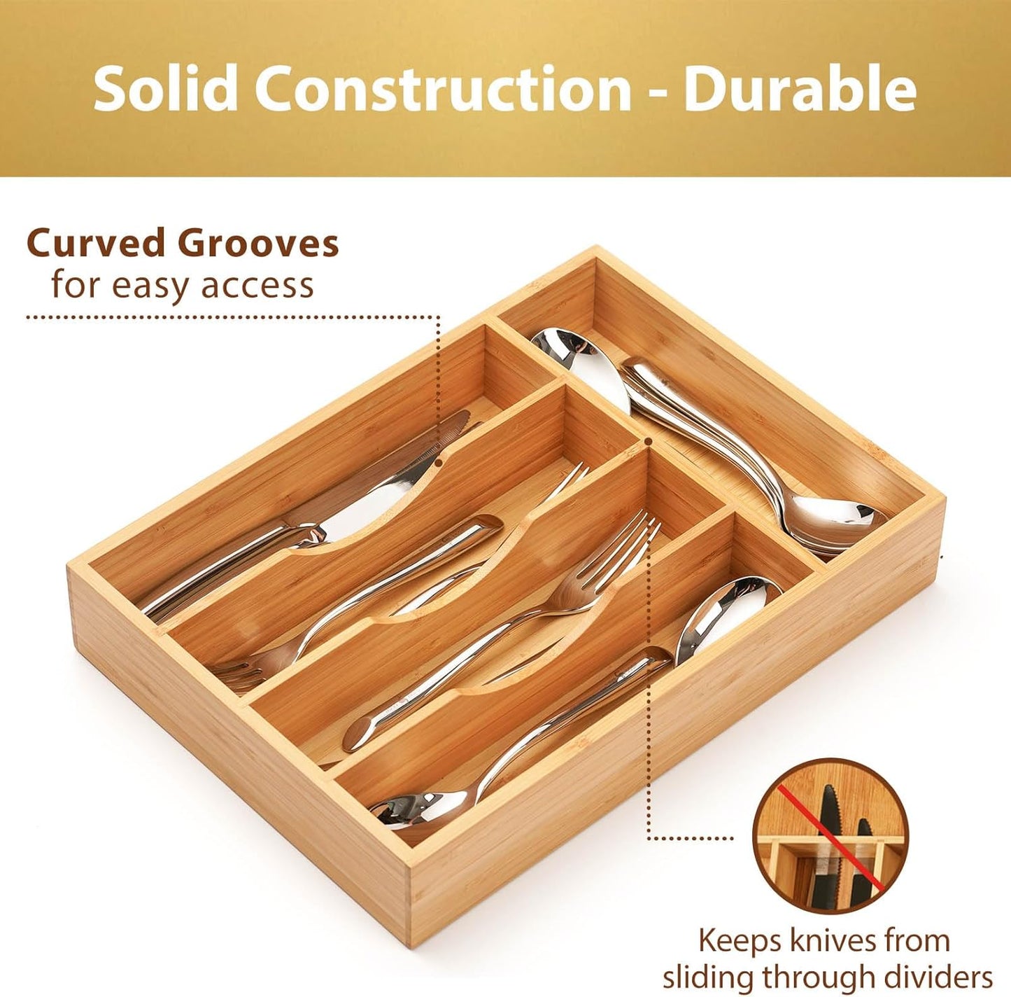 Bamboo Kitchen Drawer Organizer, 9 Inch Silverware Utensils Tray Holder for Small Drawer