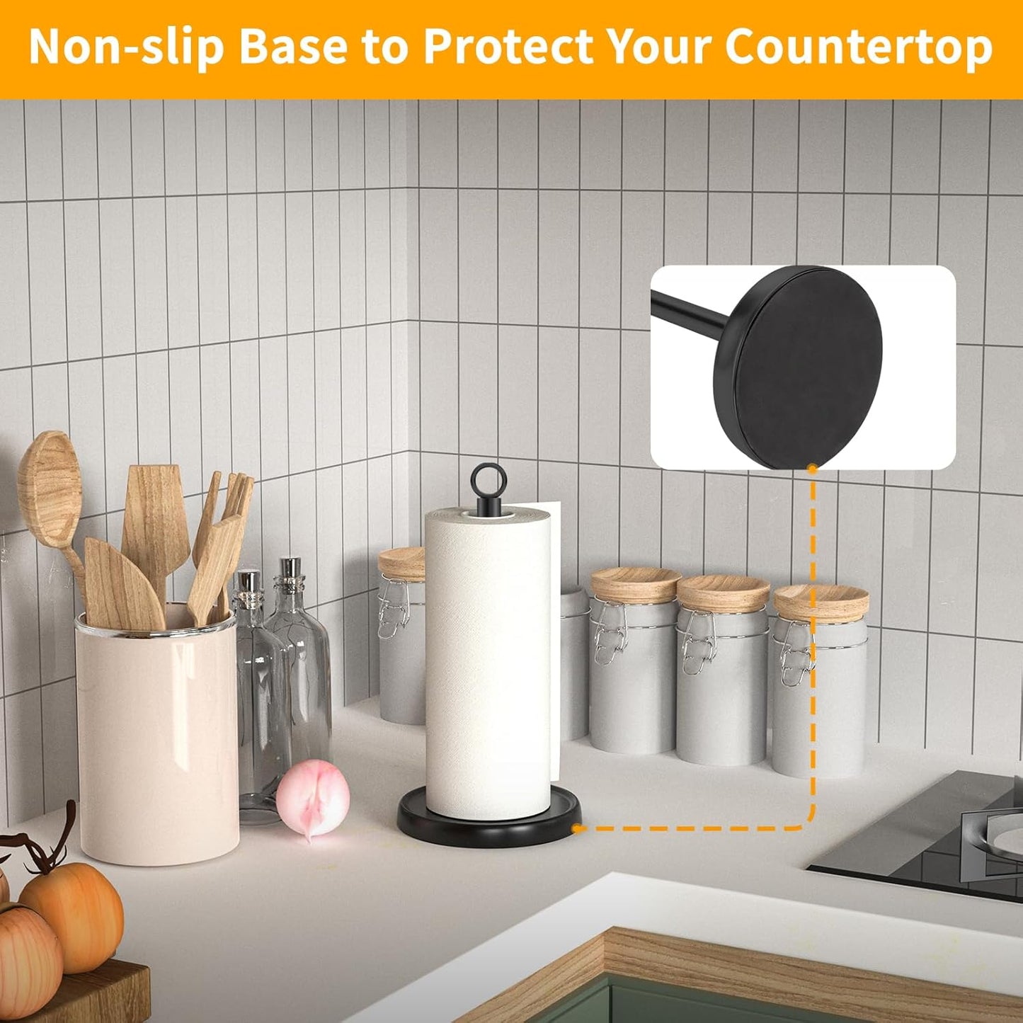 Paper Towel Holder Countertop, Stainless Steel, Weighted Base, Anti-Slip