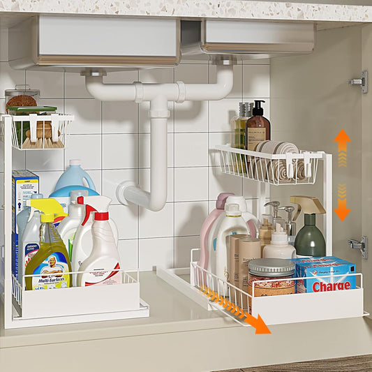 Under Sink Organizer, Height Adjustable Pull Out Cabinet Organizer