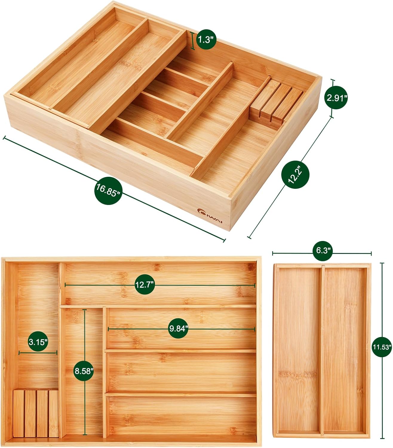 Double Layer Bamboo Kitchen Drawer Organizer Cutlery Utensil Silverware Drawer Organizer
