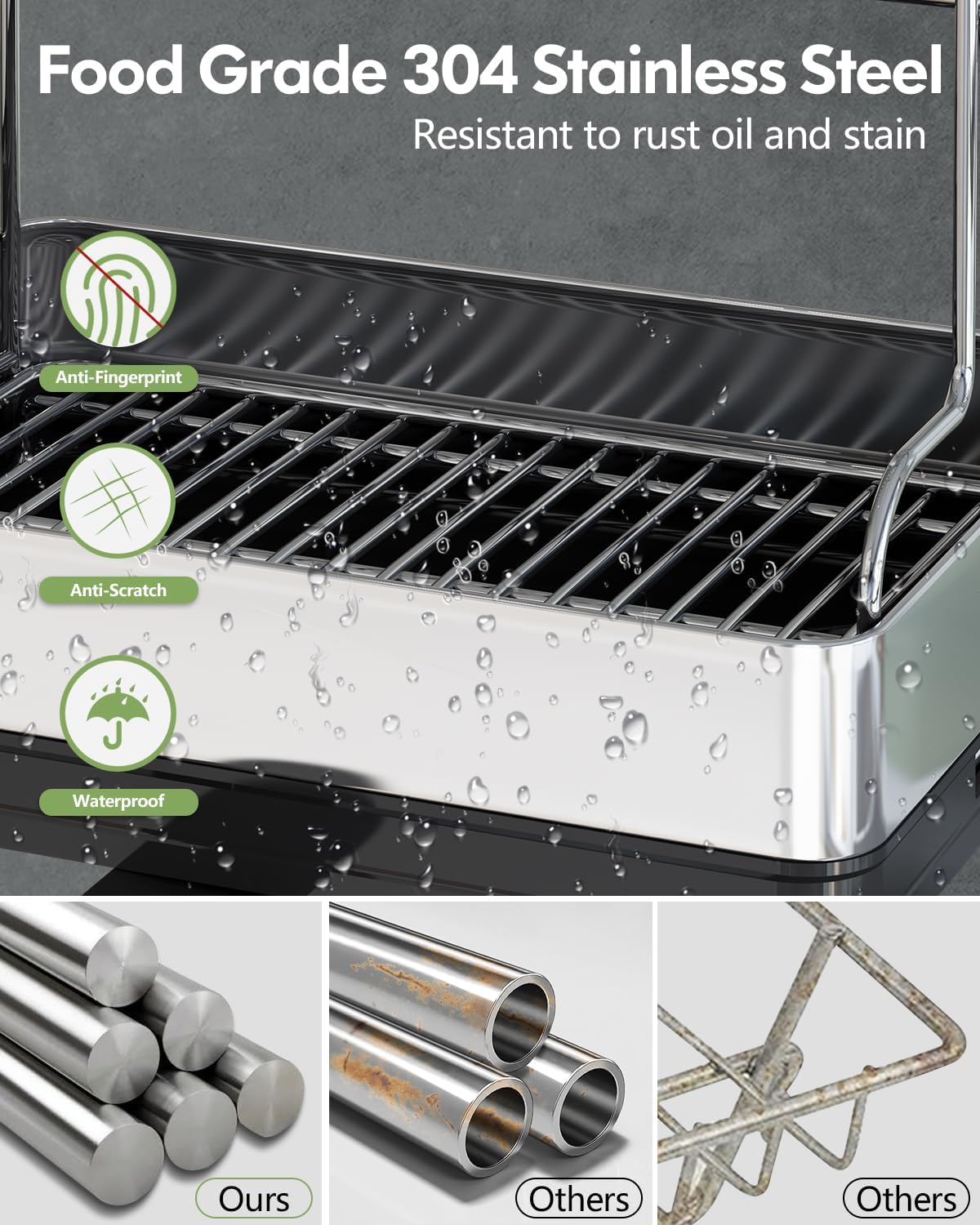 Extra Large Two Tier Stainless Steel Dish Drainer Drying Rack with Drainboard for Kitchen Counter