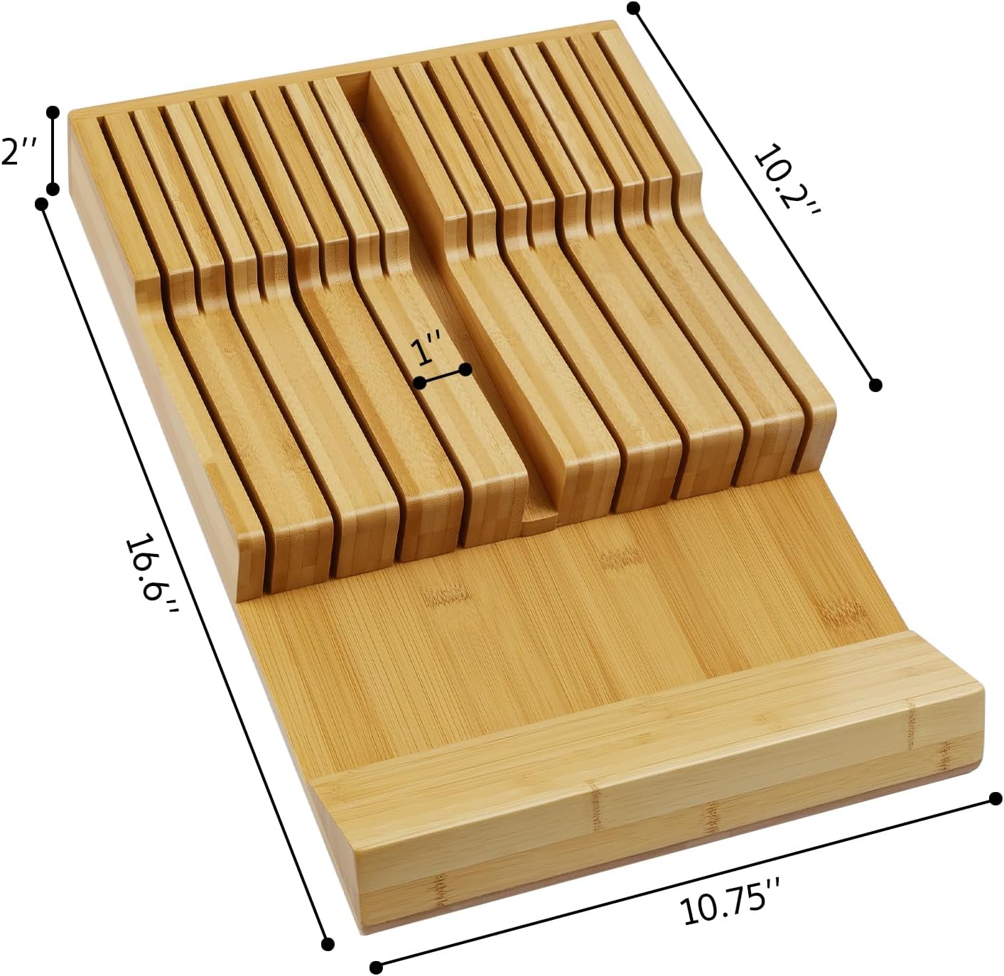 Bamboo Kitchen Drawer Knife Holder, In-drawer Knife Block