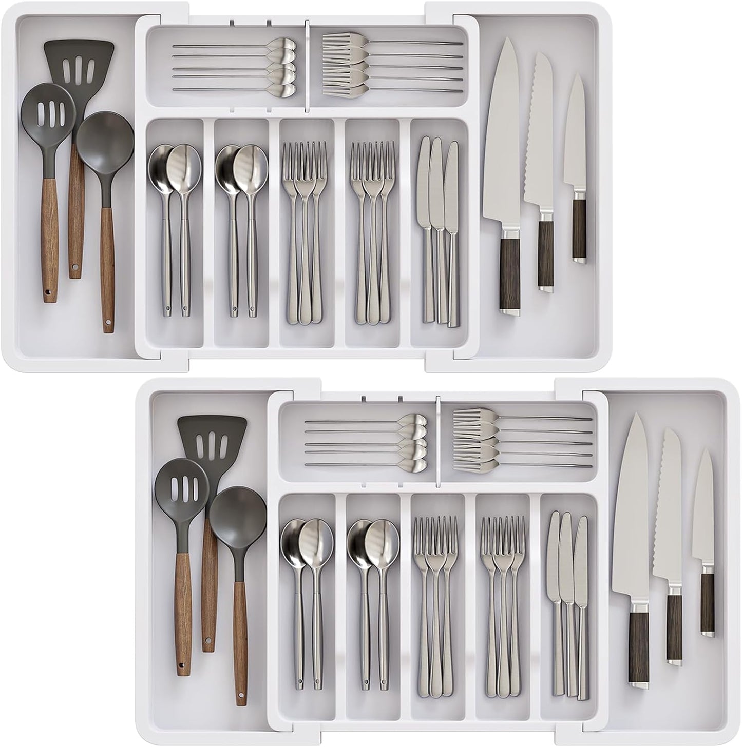 2 Pack Silverware Organizer, Expandable and Adjustable Kitchen Utensil Drawer Organizer
