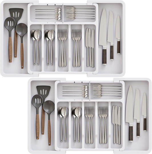2 Pack Silverware Organizer, Expandable and Adjustable Kitchen Utensil Drawer Organizer