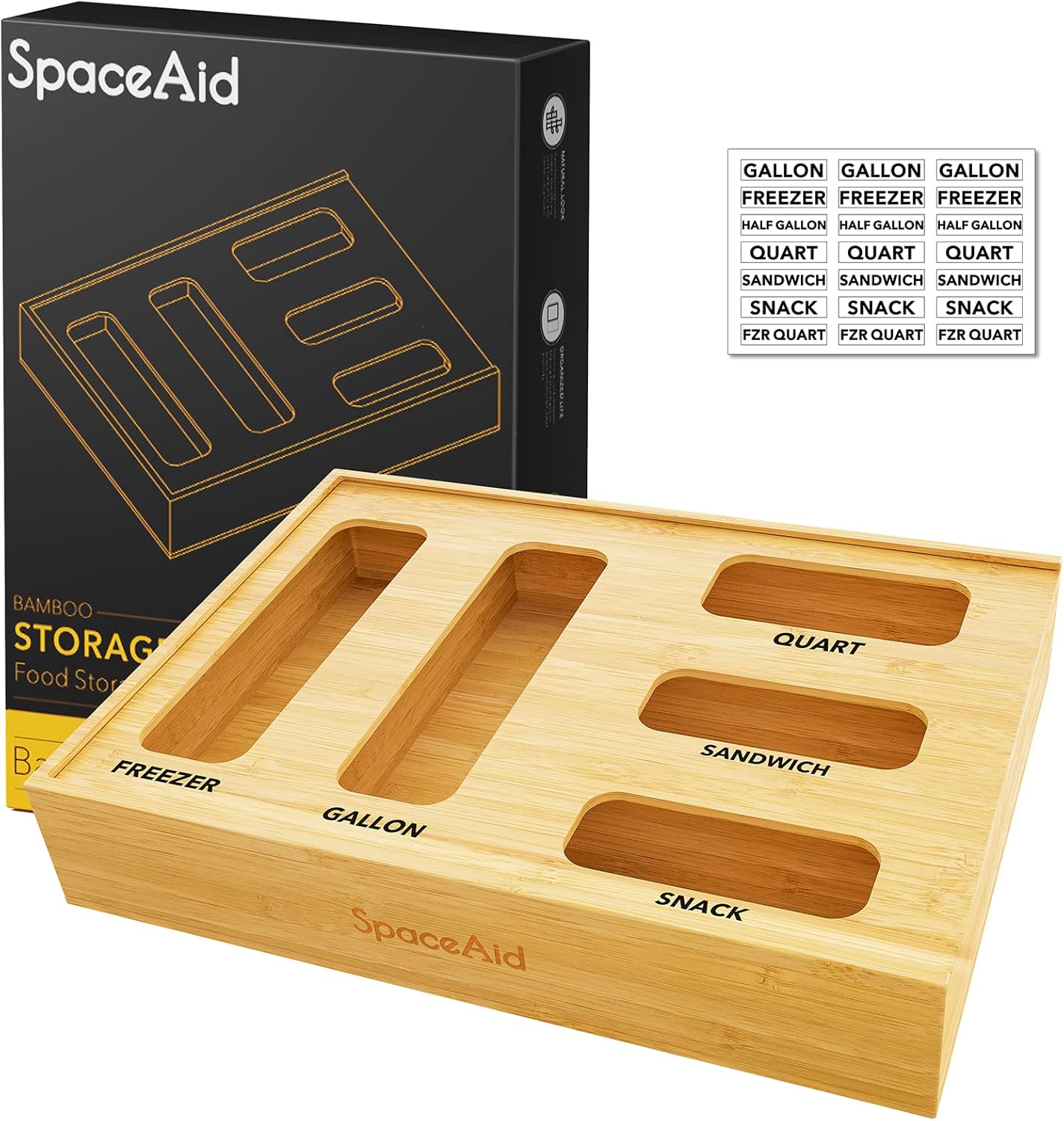 Bag Storage Organizer for Kitchen Drawer, Bamboo Organizer, Compatible with Gallon, Quart