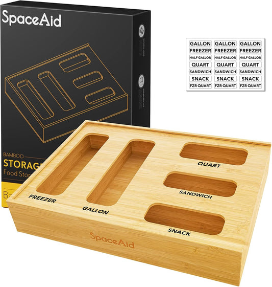 Bag Storage Organizer for Kitchen Drawer, Bamboo Organizer, Compatible with Gallon, Quart