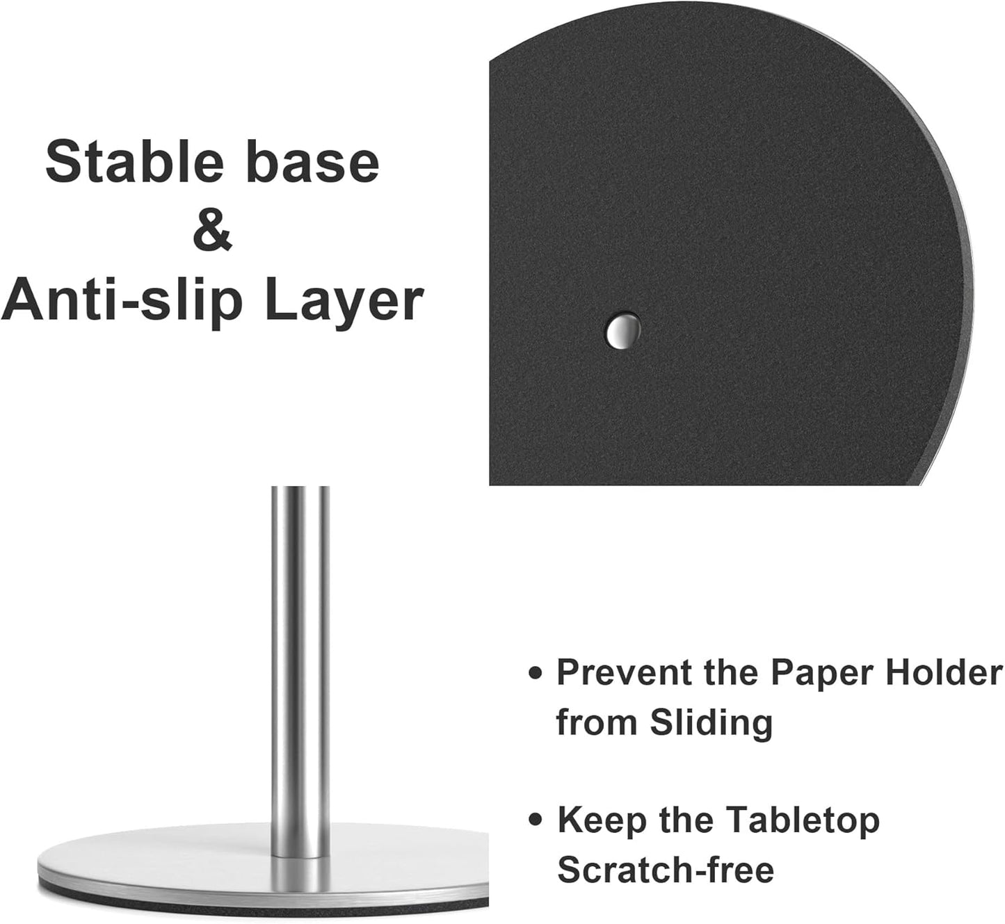 Silver Paper Towel Holder Free-Standing, Premium Stainless Steel Paper Rolls Organizer