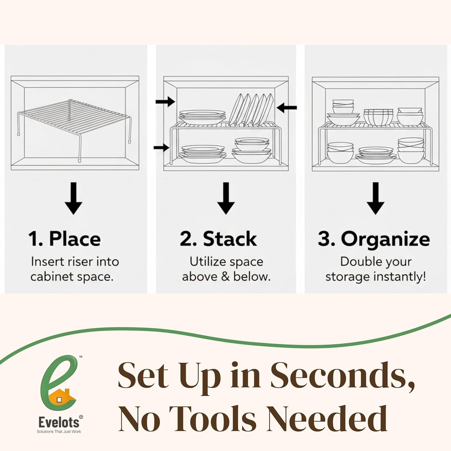 Kitchen Cabinet Wire Shelf Organizer/Rack - 4 Pack Sturdy Metal Shelf Risers