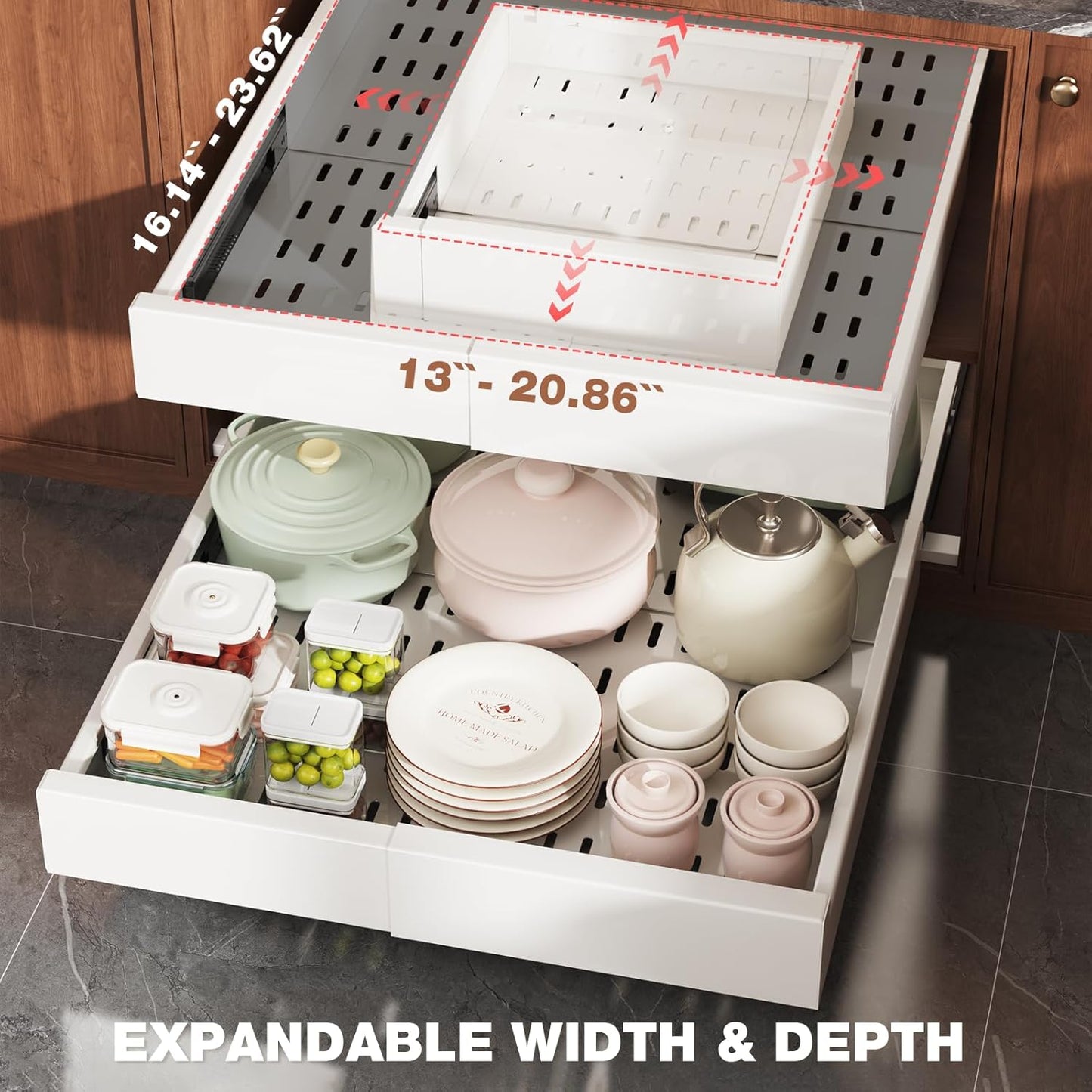 2 Pack Pull Out Cabinet Organizer Expandable Width(13"-21") and Depth(17"-24")