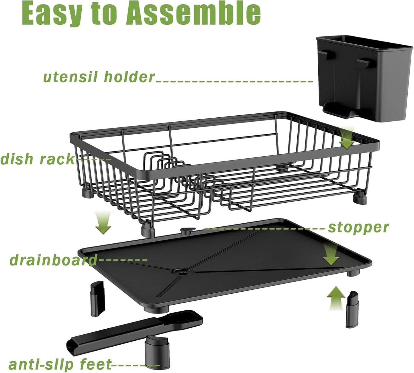 Dish Drainer Rack with Drip Tray, Sink Dish Drainer with Drainage Spout
