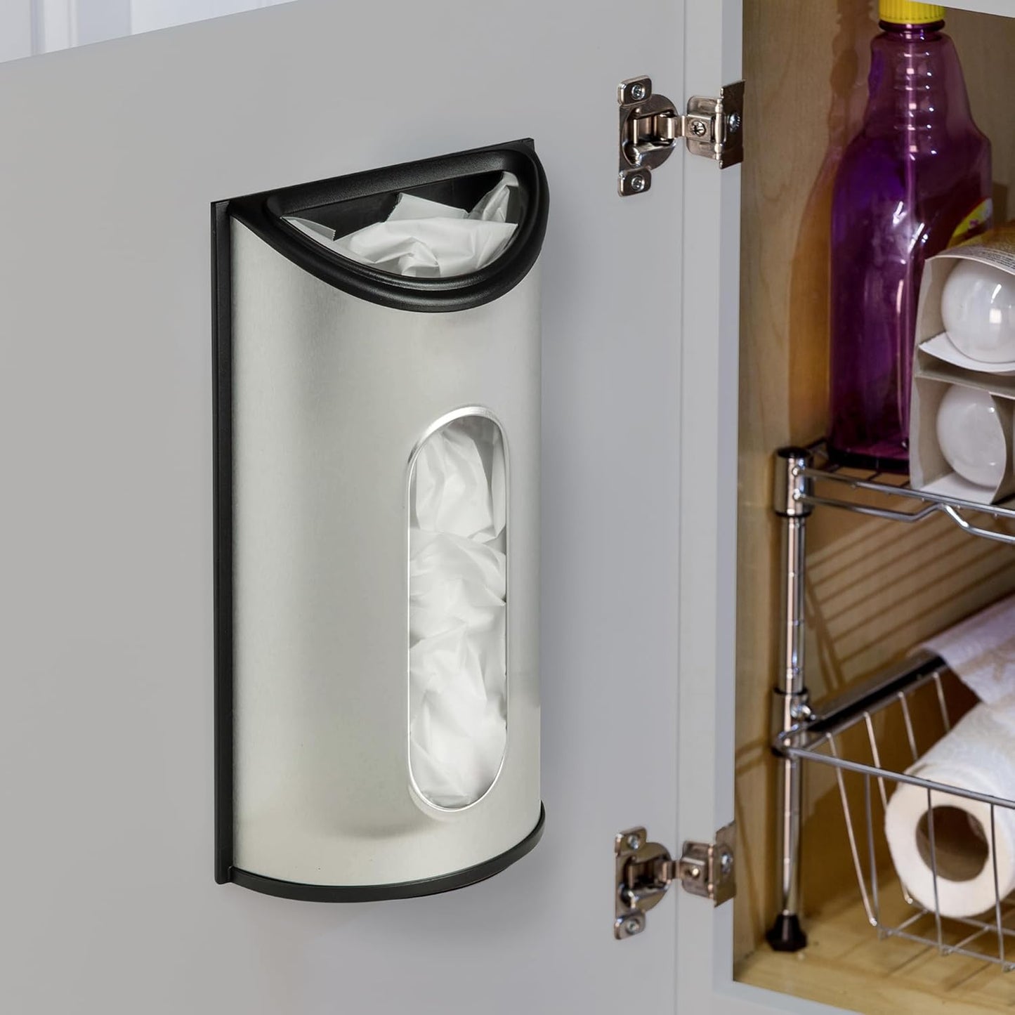 Stainless Steel Plastic Bag Saver & Trash Bag Dispenser