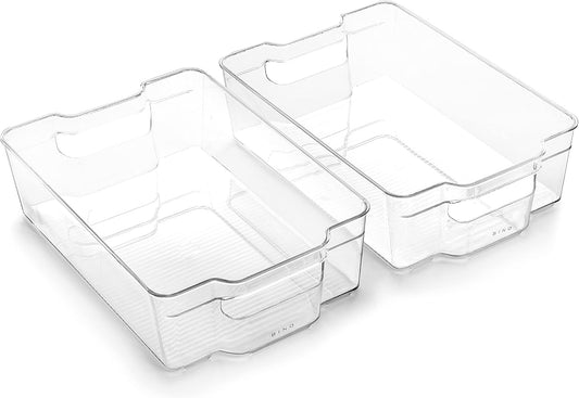 Stackable Storage Bins, Large - 2 Pack | THE STACKER COLLECTION | Clear Plastic Storage Bins | Built-In Handles | BPA-Free | Containers for Organizing Kitchen Pantry | Multi-Use Organizer Bins