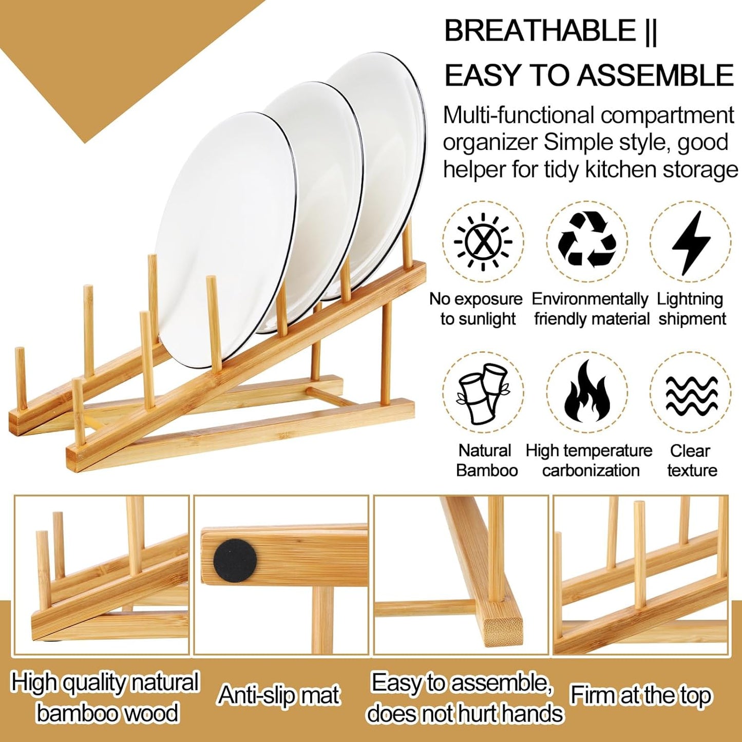 6 Pcs Wooden Bamboo Dish Drying Rack Kitchen Cabinet Organizer for Cabinet Cutting Board Display Stand for Dish Plate Bowl Water Bottles Cup Pot Lid Cutting Board