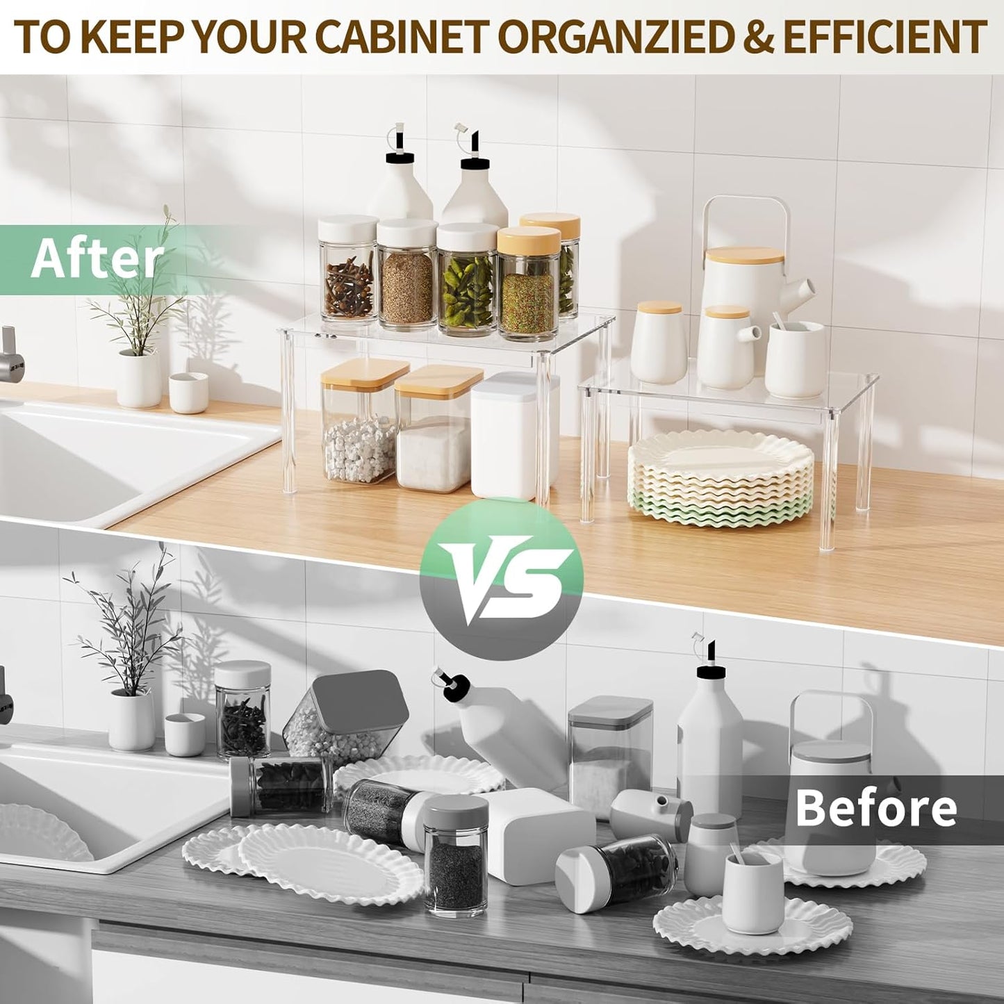 4Pack Acrylic Cabinet Organizer, Clear Cabinet Organizer Shelf