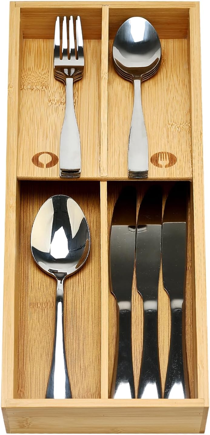 Small Bamboo Skinny Silverware Drawer Organizer Narrow Utens