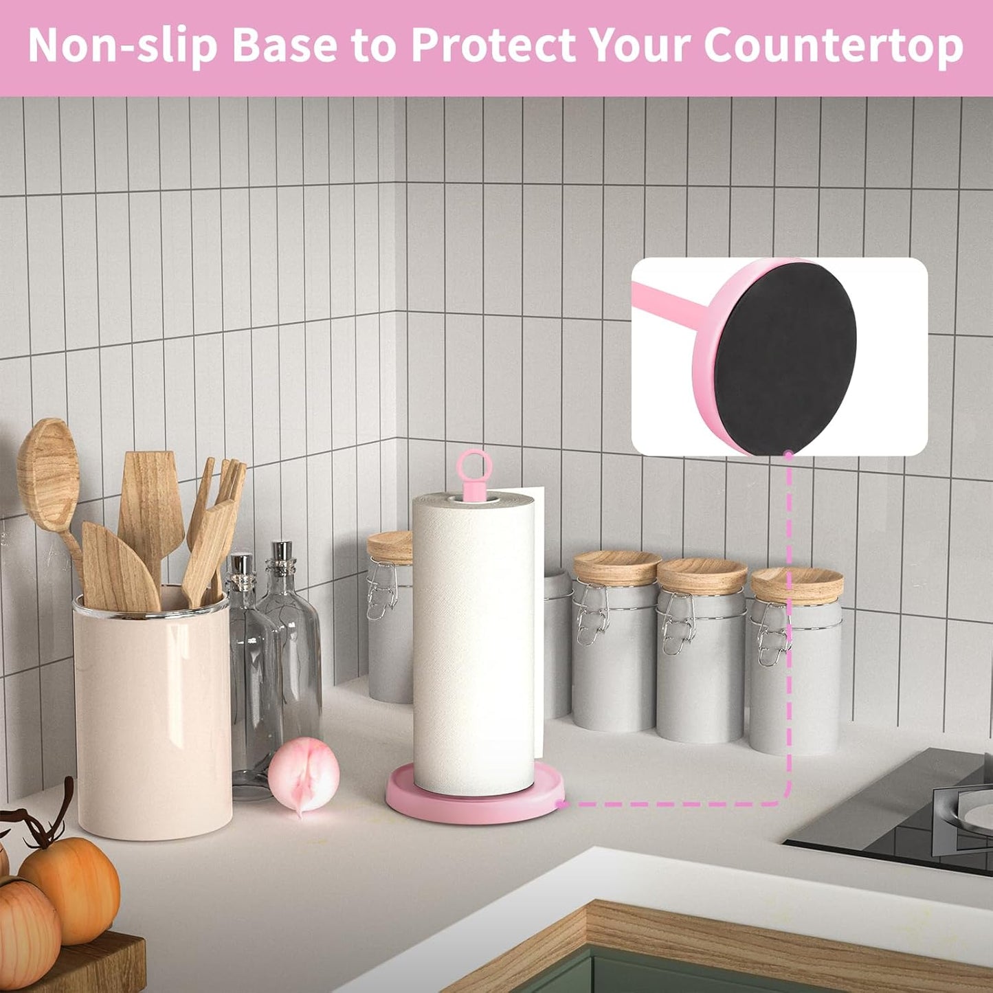 Pink Paper Towel Holder Countertop, Pink Kitchen Accessories Decor, Stainless Steel