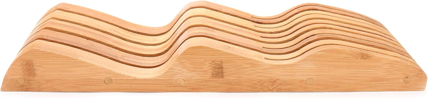 Bamboo Knife Block Holder, 9 Knives Dock, In-Drawer Knife Drawer Organizer