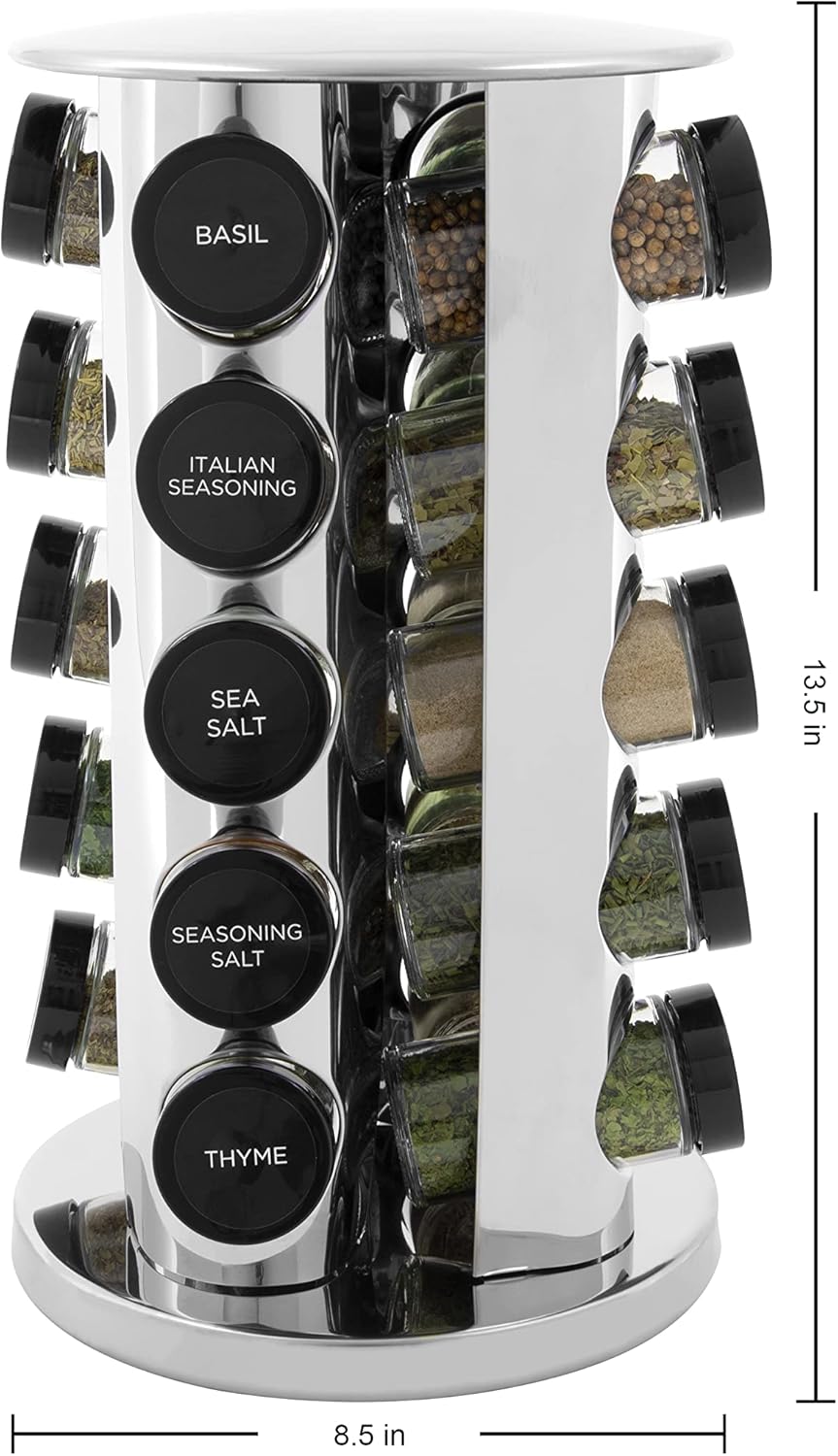 20 Jar Revolving Countertop Spice Rack with Spices Included, FREE Spice Refills for 5 Years