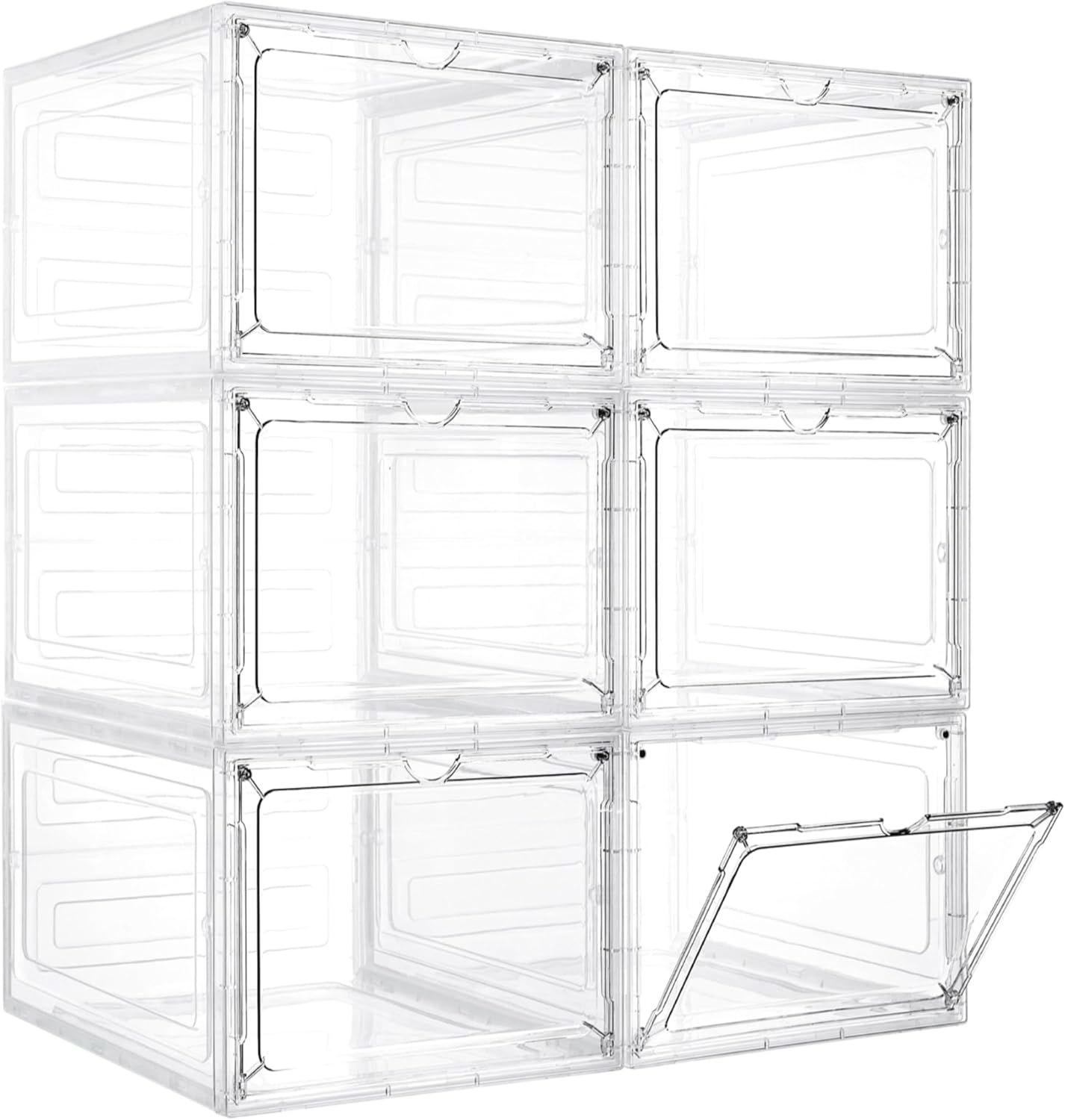 Storage Bins with Lids, 6 Pack Clear Plastic Storage Containers with Magnetic Acrylic Door