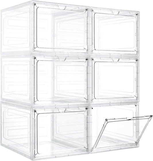 Storage Bins with Lids, 6 Pack Clear Plastic Storage Containers with Magnetic Acrylic Door