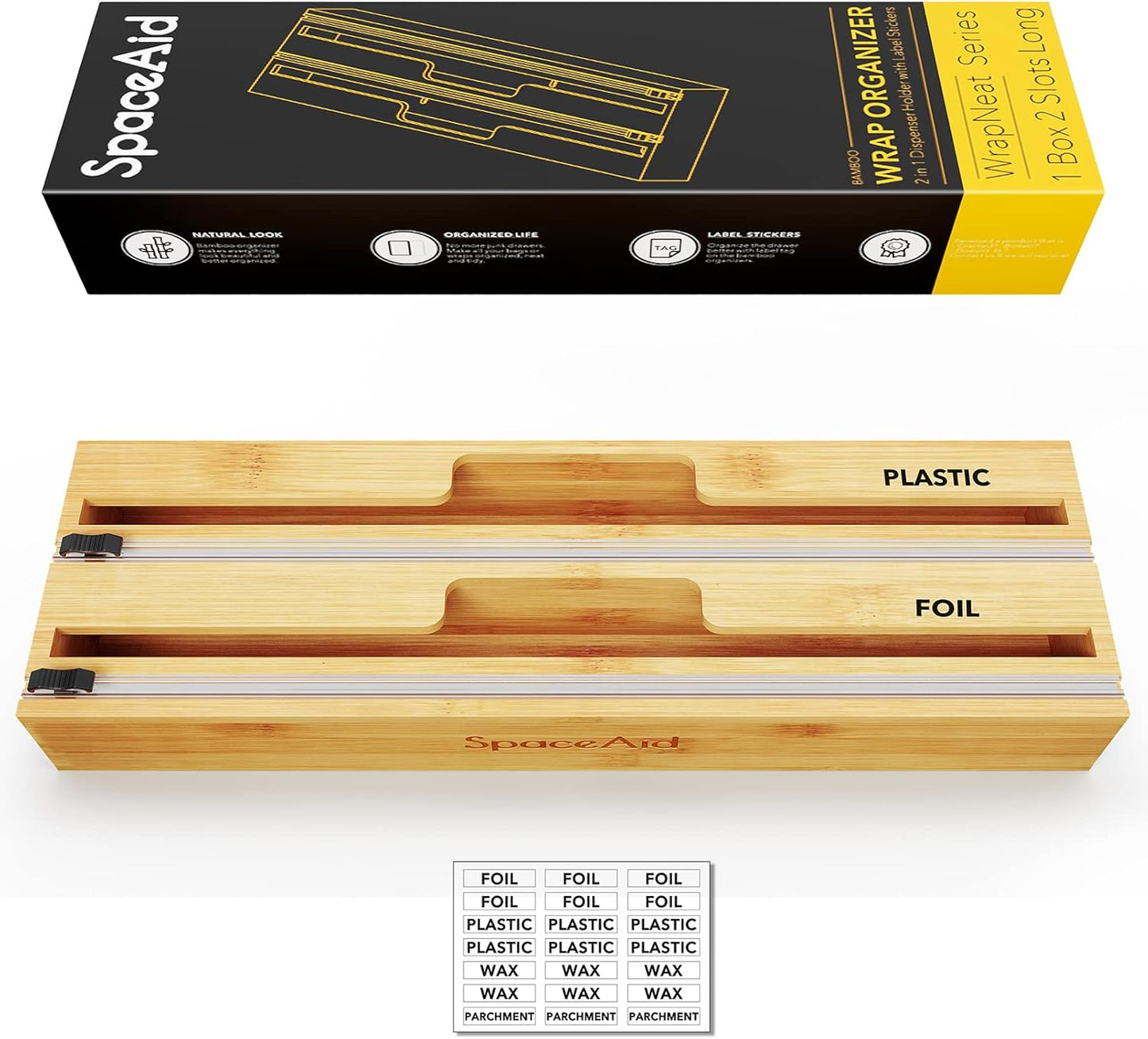 2 in 1 Long Wrap Dispenser (Need 3" Deep Drawer) with Cutter, Plastic Wrap