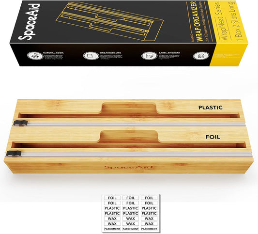 2 in 1 Long Wrap Dispenser (Need 3" Deep Drawer) with Cutter, Plastic Wrap
