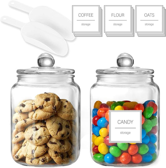 Half Gallon Large Glass Jars with Lids, Airtight Storage Clear Containers for Cookie, Candy, Flour