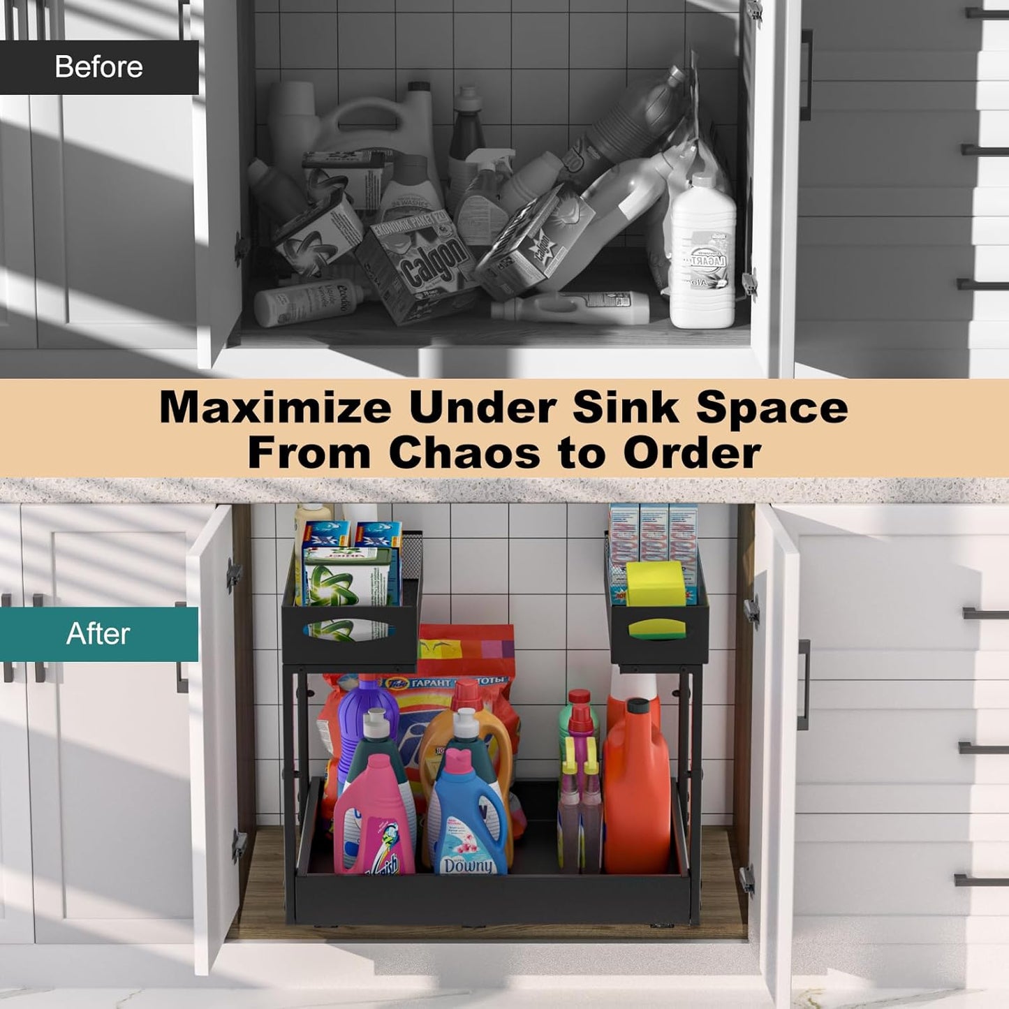 Under Sink Organizer, 14"-21" Width Expandable, 13"-17" Height Adjustable