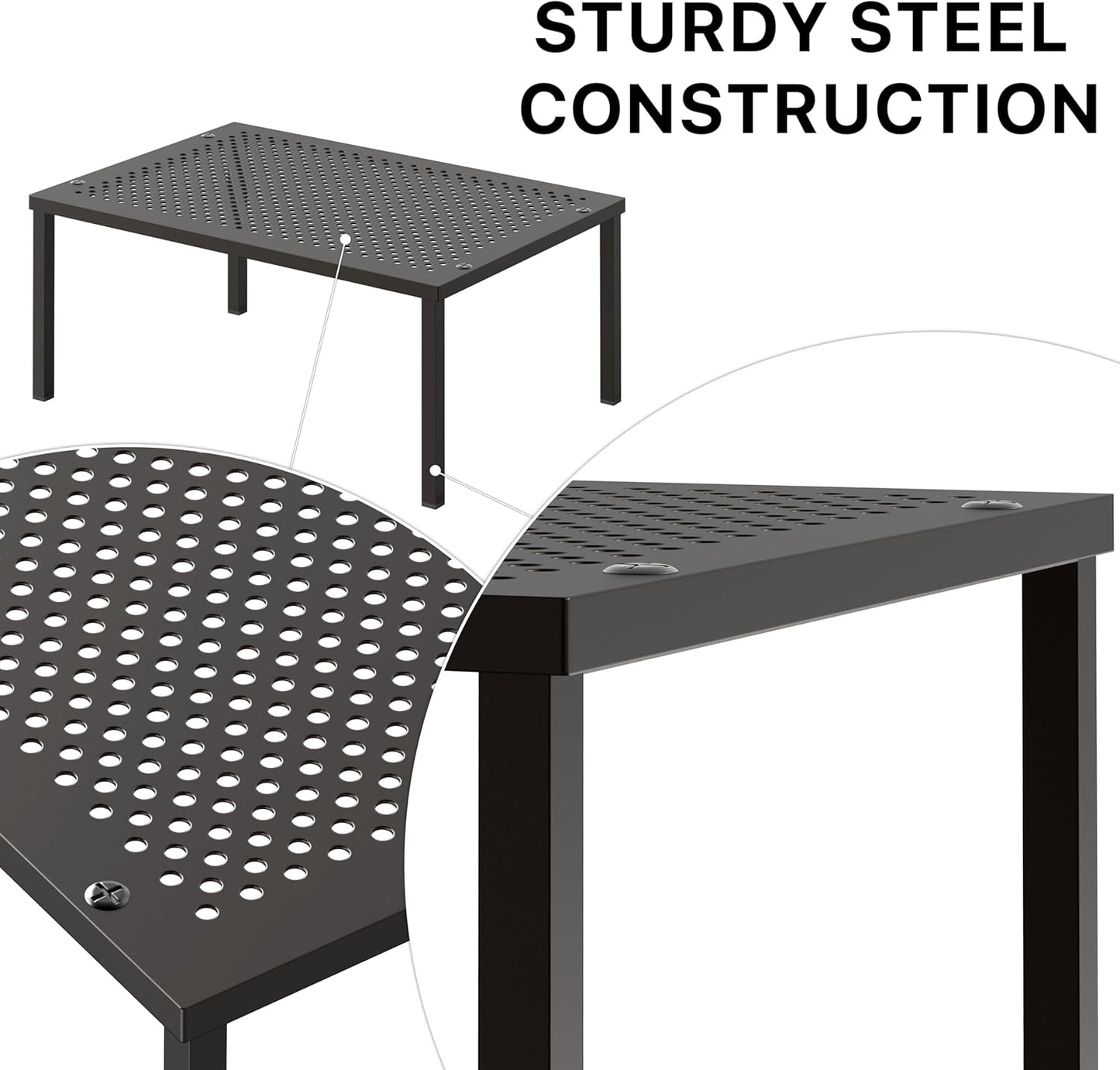 Expandable Stackable Cabinet and Counter Shelf Organizer with Steel Surface