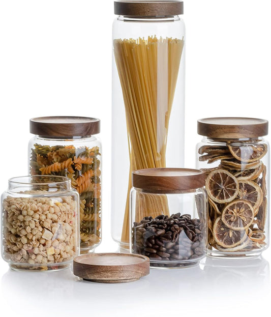 Airtight Food Storage Containers with Bamboo lids set of 5, Stackable Food Storage Containers