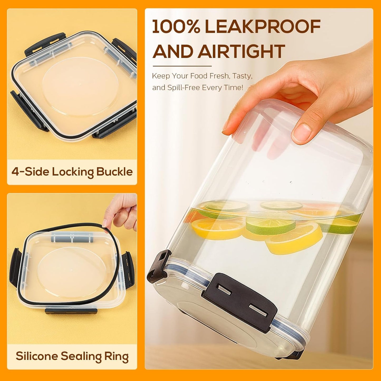 Large Thicker Food Storage Containers with Lids Airtight 5.3L/179Oz