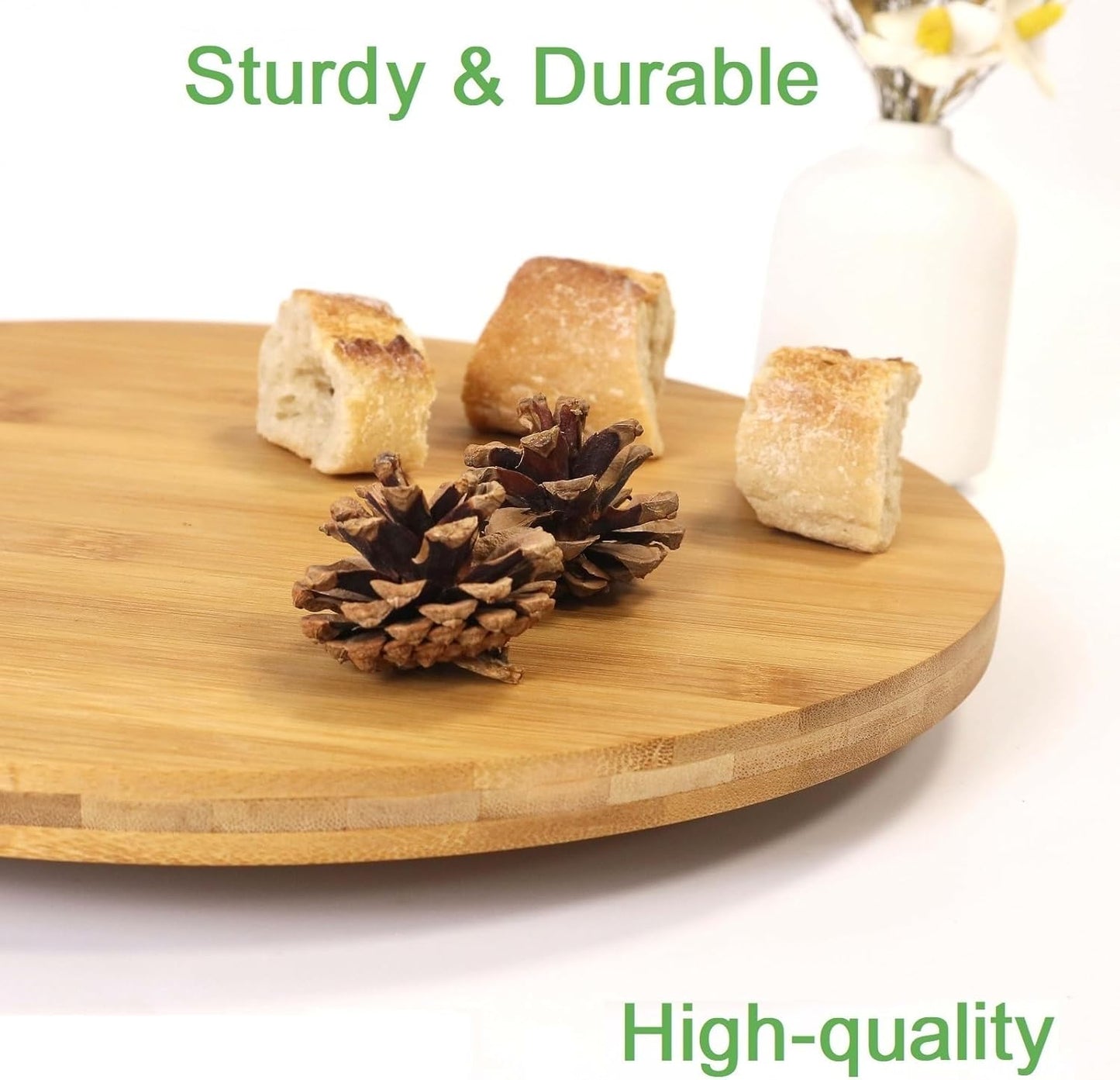13.8-inch Round Bamboo Lazy Susan Turntable for Cabinet, Countertop