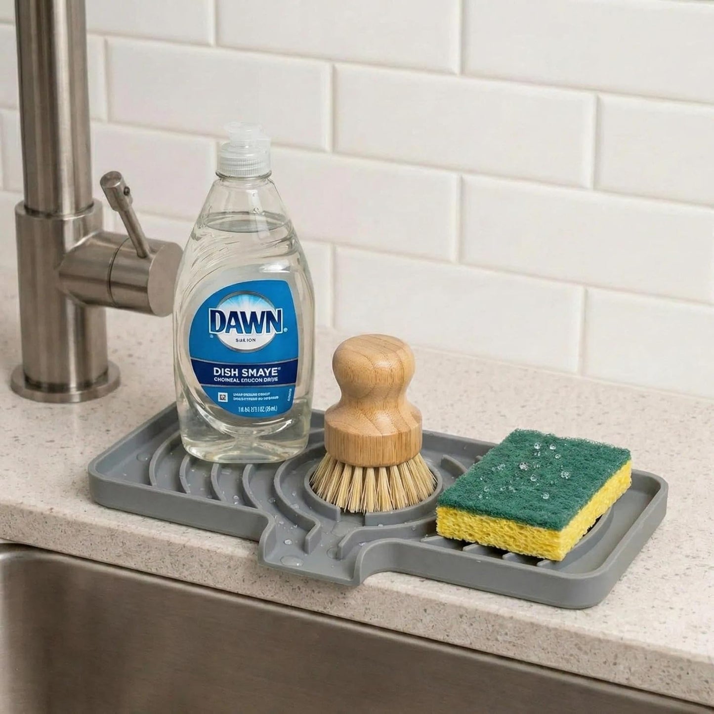 Silicone Sponge Holder for Kitchen Sink With Drain Spout, Self Draining, Kitchen Soap Tray