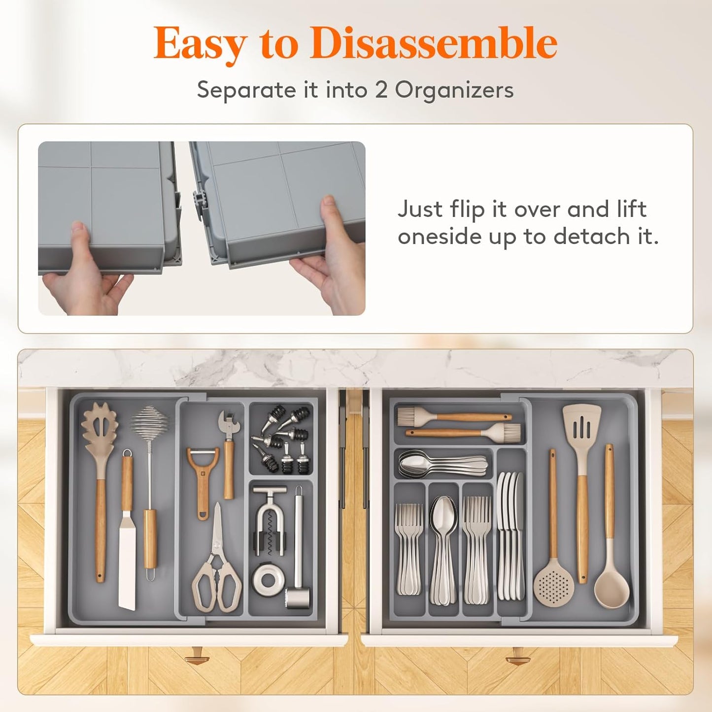 Utensil Organizer for Kitchen Drawer, Expandable Cooking Silverware Tray