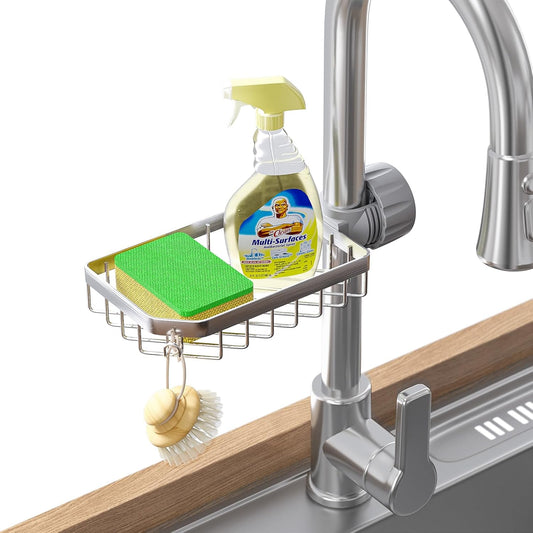 Stainless Steel Kitchen Sink Organizer Caddy – Over Faucet Sponge & Brush Holder, Rust-Resistant