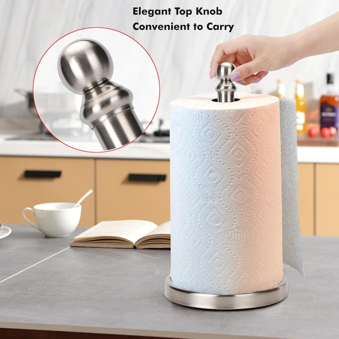Paper Towel Holder Countertop, Standing Paper Towel Roll Holder for Kitchen Bathroom