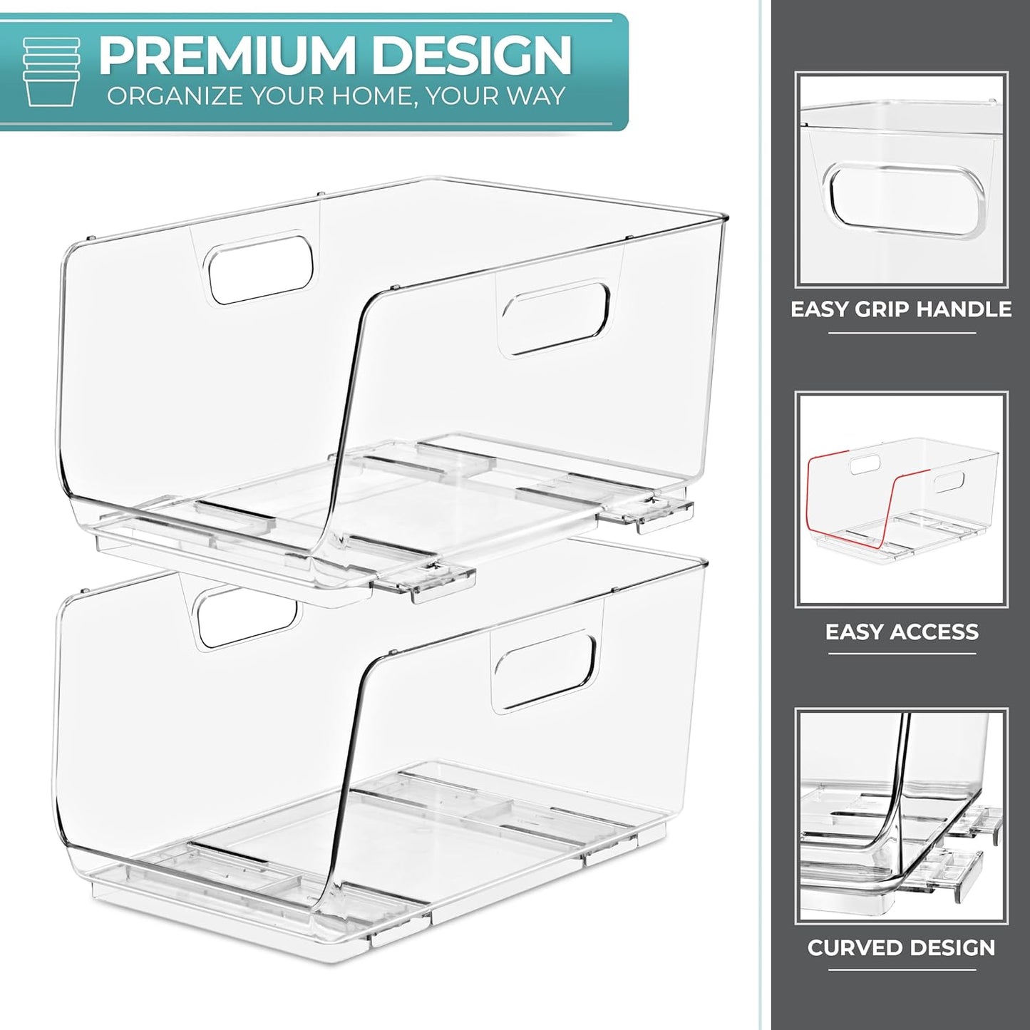 Stackable Storage Bins Open Front - Pantry Bins for Storage and Organization for Kitchen