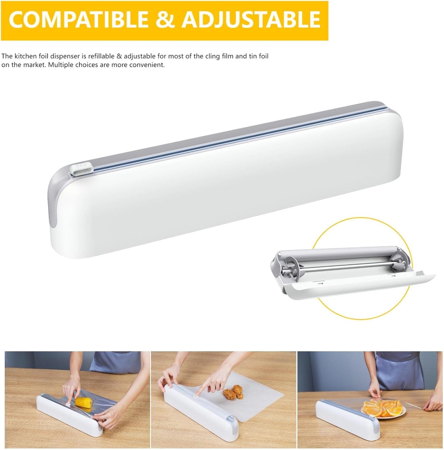 Aluminum Foil & Plastic Wrap Dispenser with Cutter - Easy One-Hand Operation