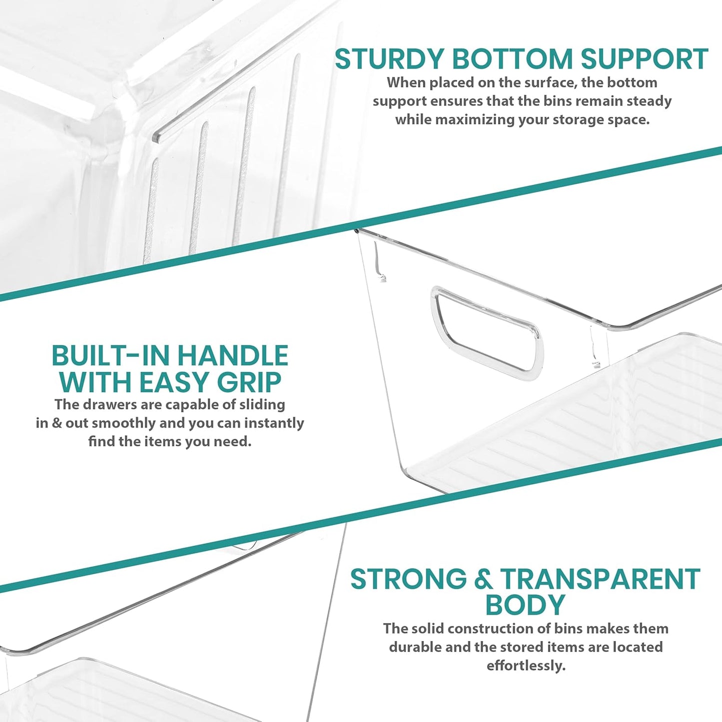 Clear Organizer or Storage Bins - 6 Pack Pantry Organizers and Storage Bins