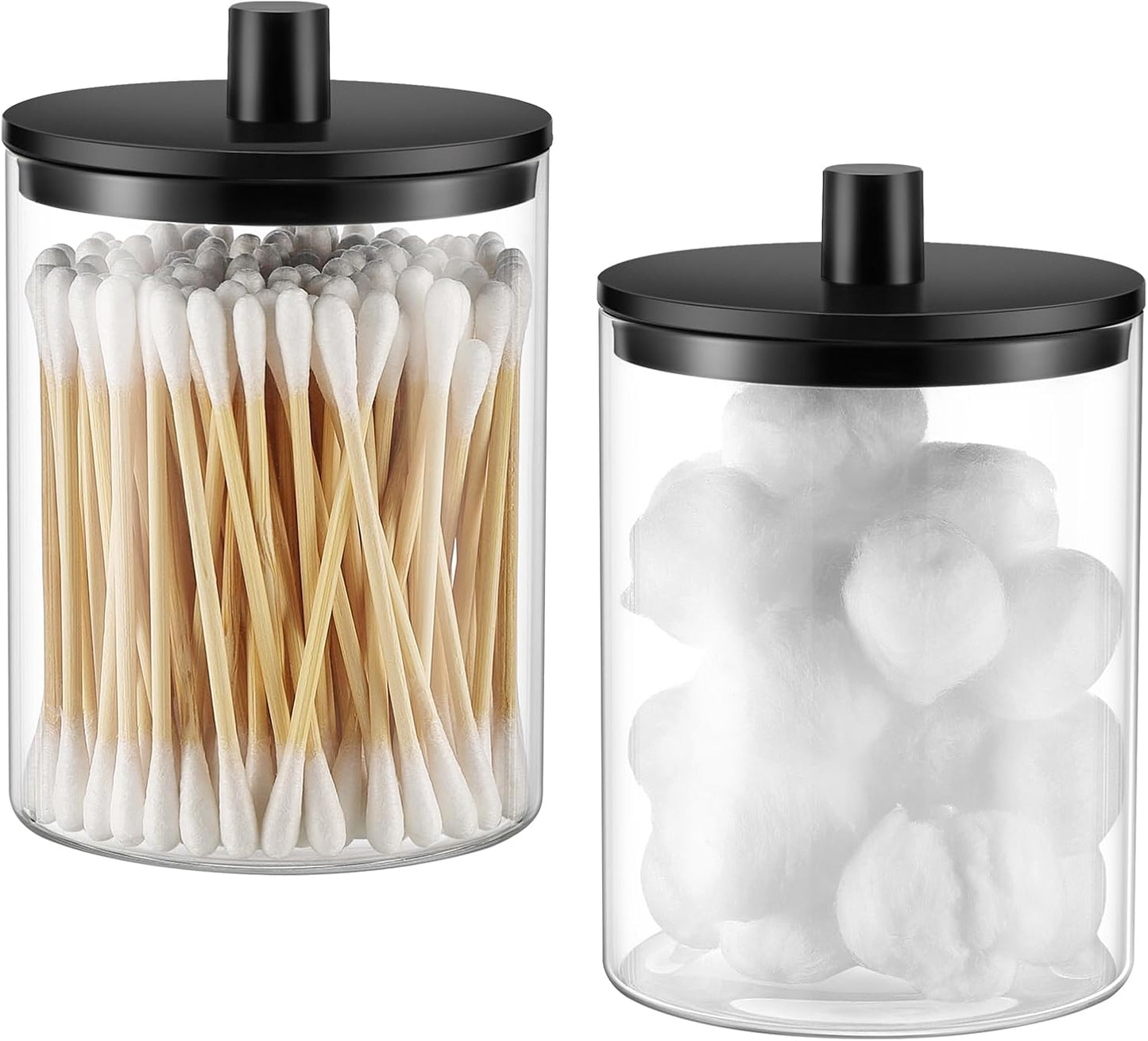 Glass Qtip Holder Dispenser - 10 oz Clear Canister Apothecary Jar