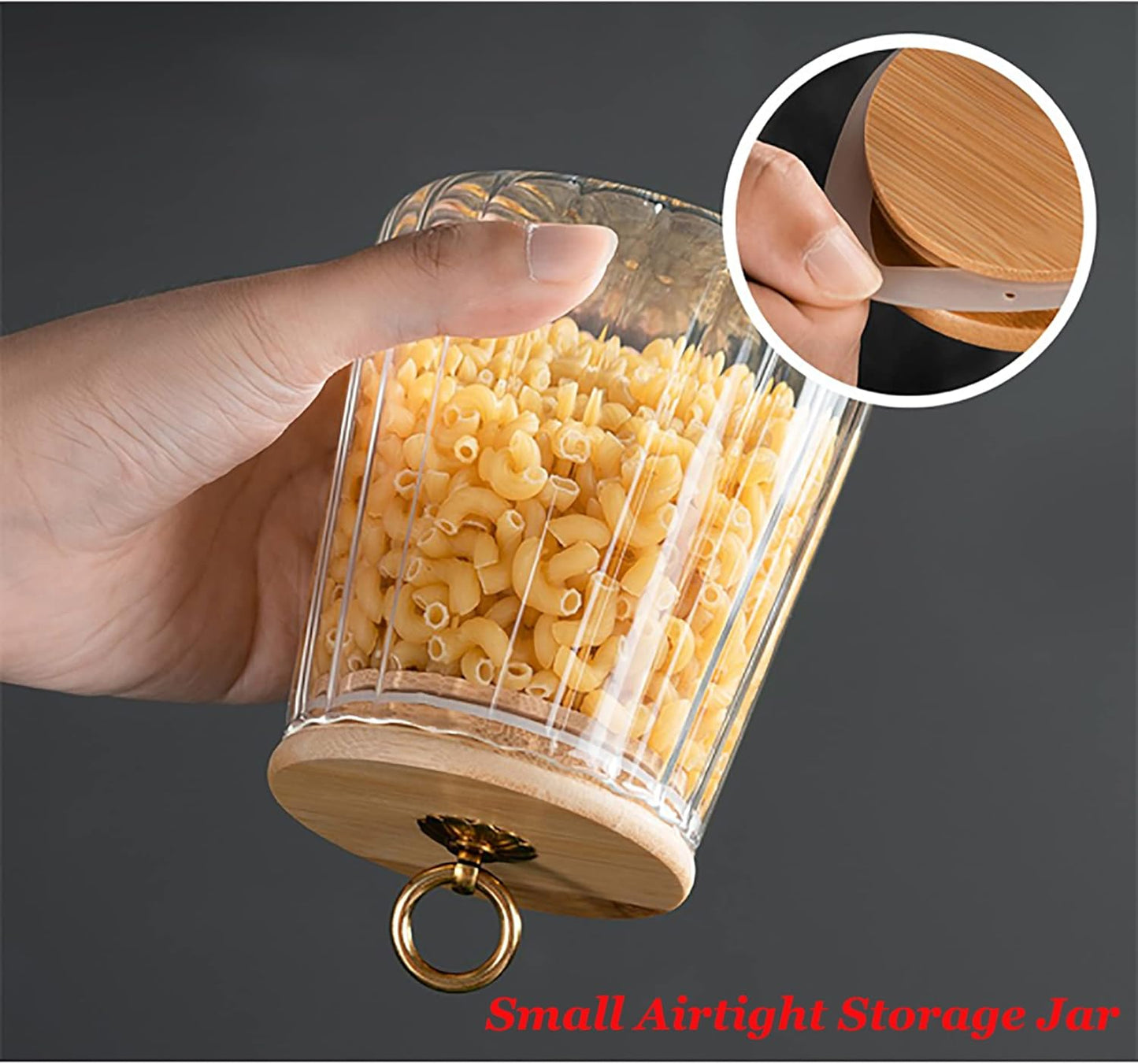 Glass Coffee Nuts Canister Airtight Storage Jar Petal Decorative Container with Bamboo Lid Metal Handle Easy to Grasp 700ml, 23 FL OZ