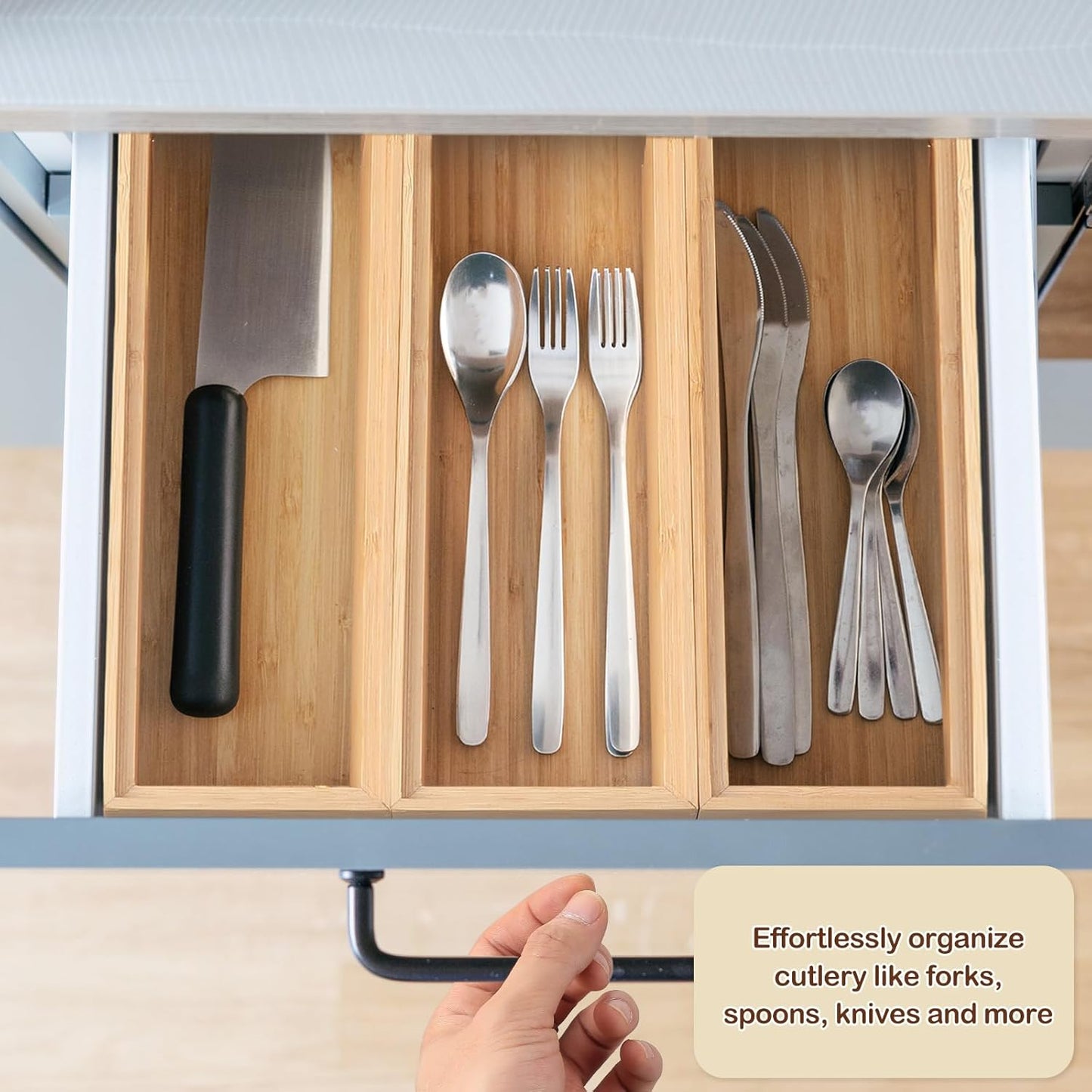 8 Pieces Bamboo Drawer Organizer Kitchen Utensils Wooden Utensil Stackable Wooden Storage Box Bamboo Silverware Tray for Drawer(9 x 3 x 2 Inch,Wood)